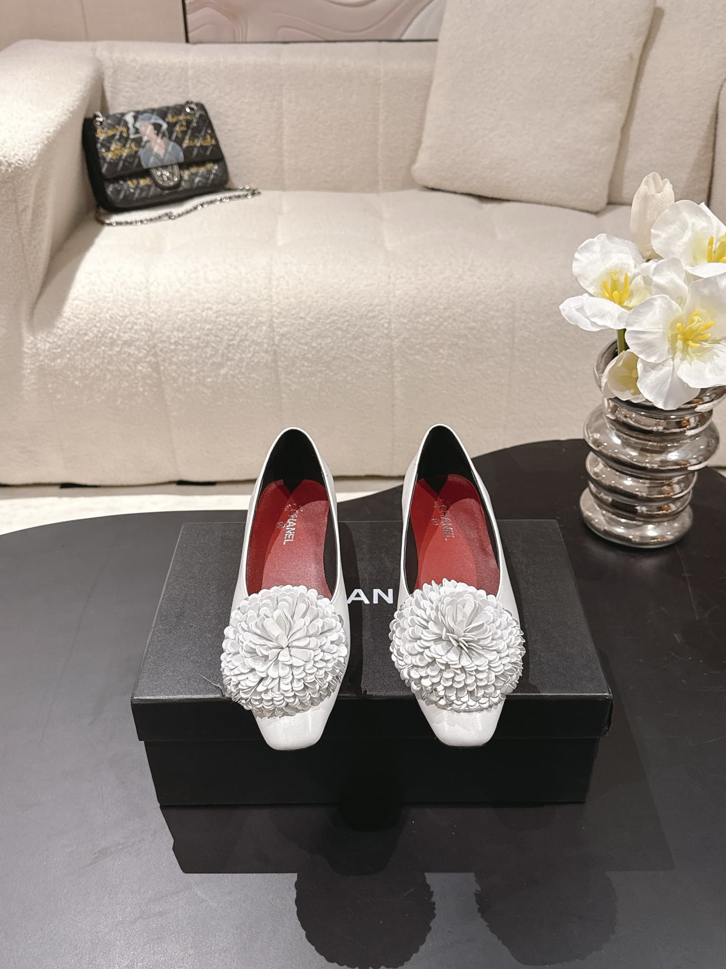 Chanel Floral Applique Ballet Flats Shoes Women