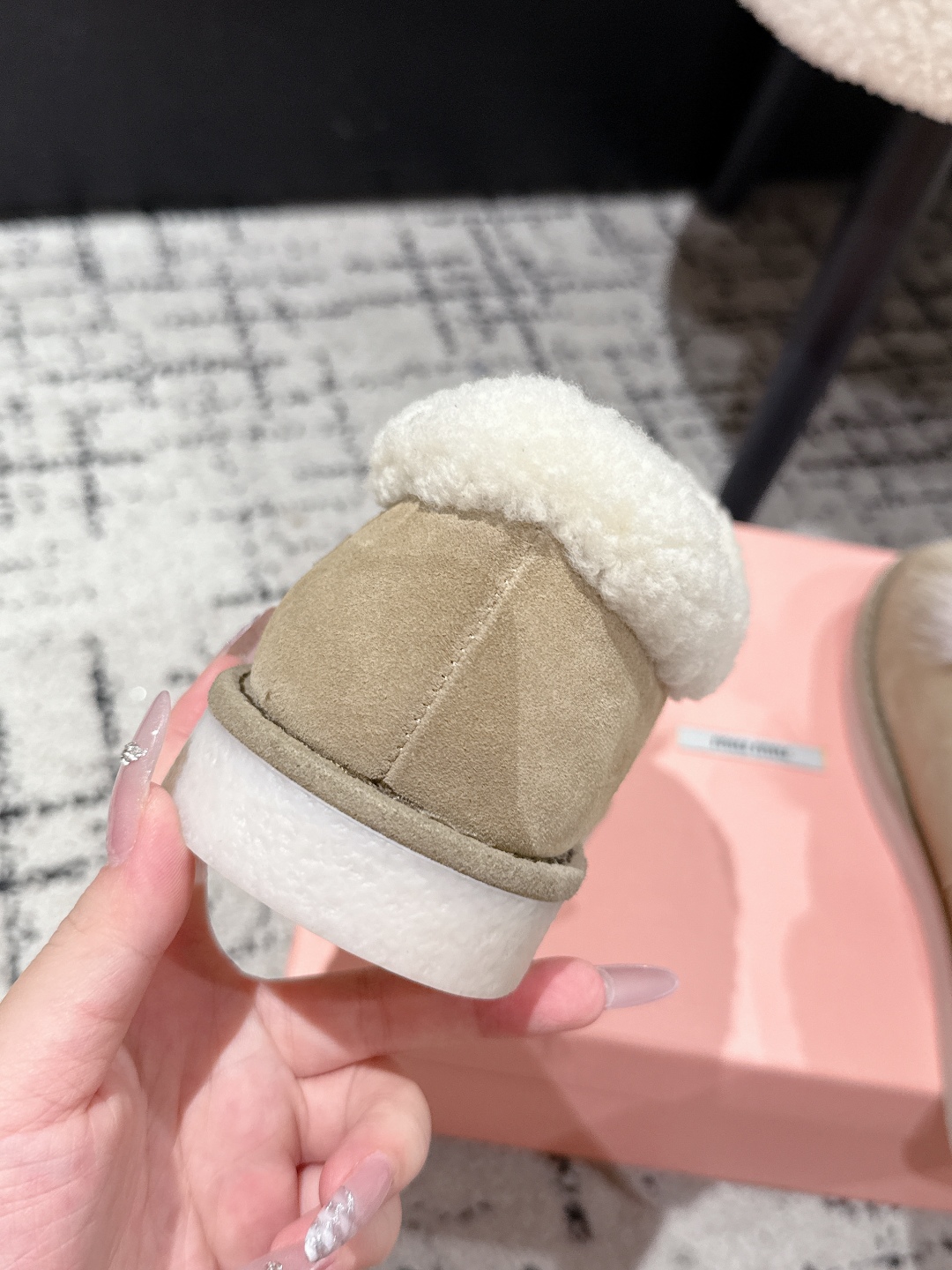 Miu Miu Suede Shearling-Lined Booties with Fur Tassels Women
