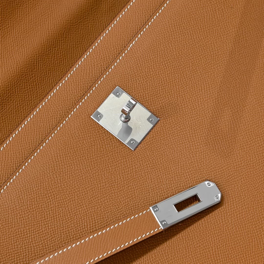 Hermes Kelly depeches Epsom 36 briefcase In Camel Silver Metal CalfskIn WAX High