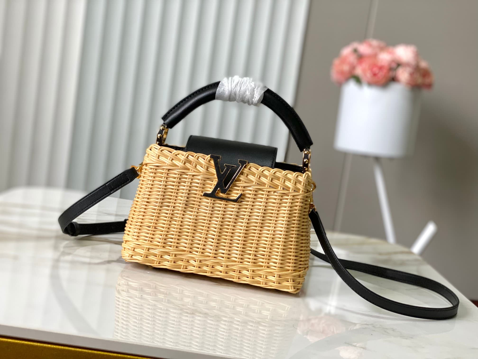 Louis Vuitton Capucines Mini Rattan and cowhide leather M26003 Black Top