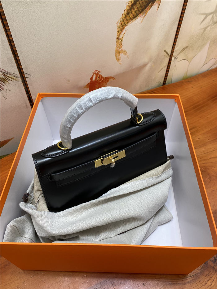 Hermes Kelly 25/28/32cm Sellier Bag Box Leather In Black WAX High Customizing style