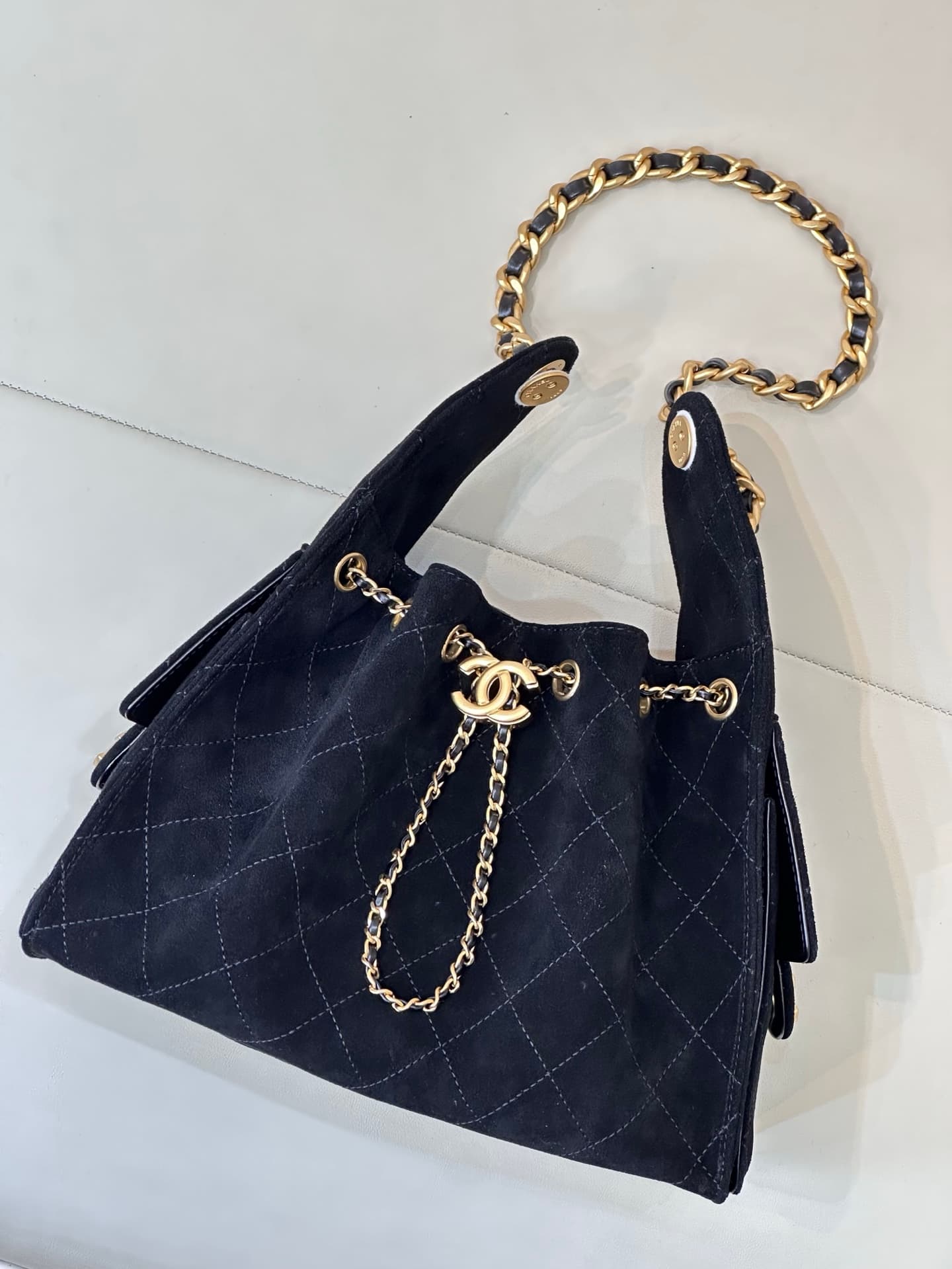 Chanel 25 Small Hobo handbag AS5293 Suede &Gold-tone Metal Black TOP