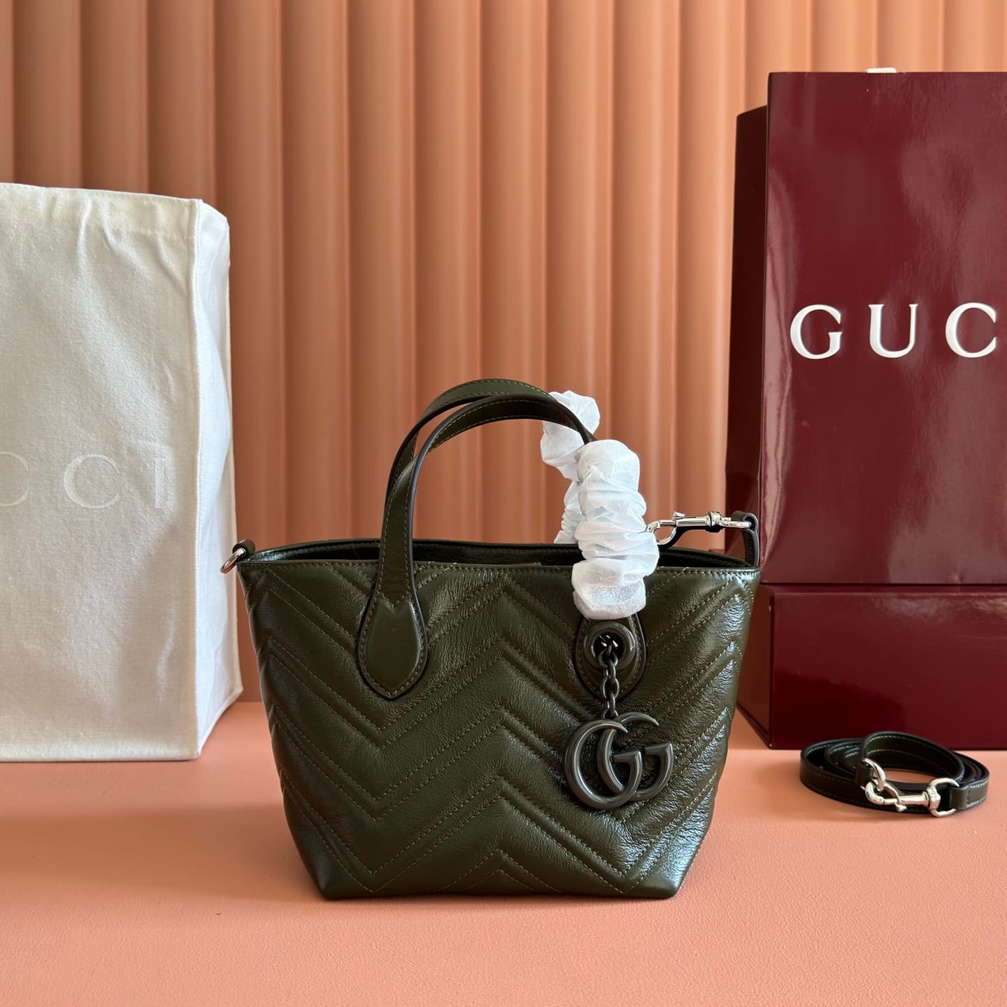 Gucci GG Marmont Small tote bag forest green leather ‎855391 High