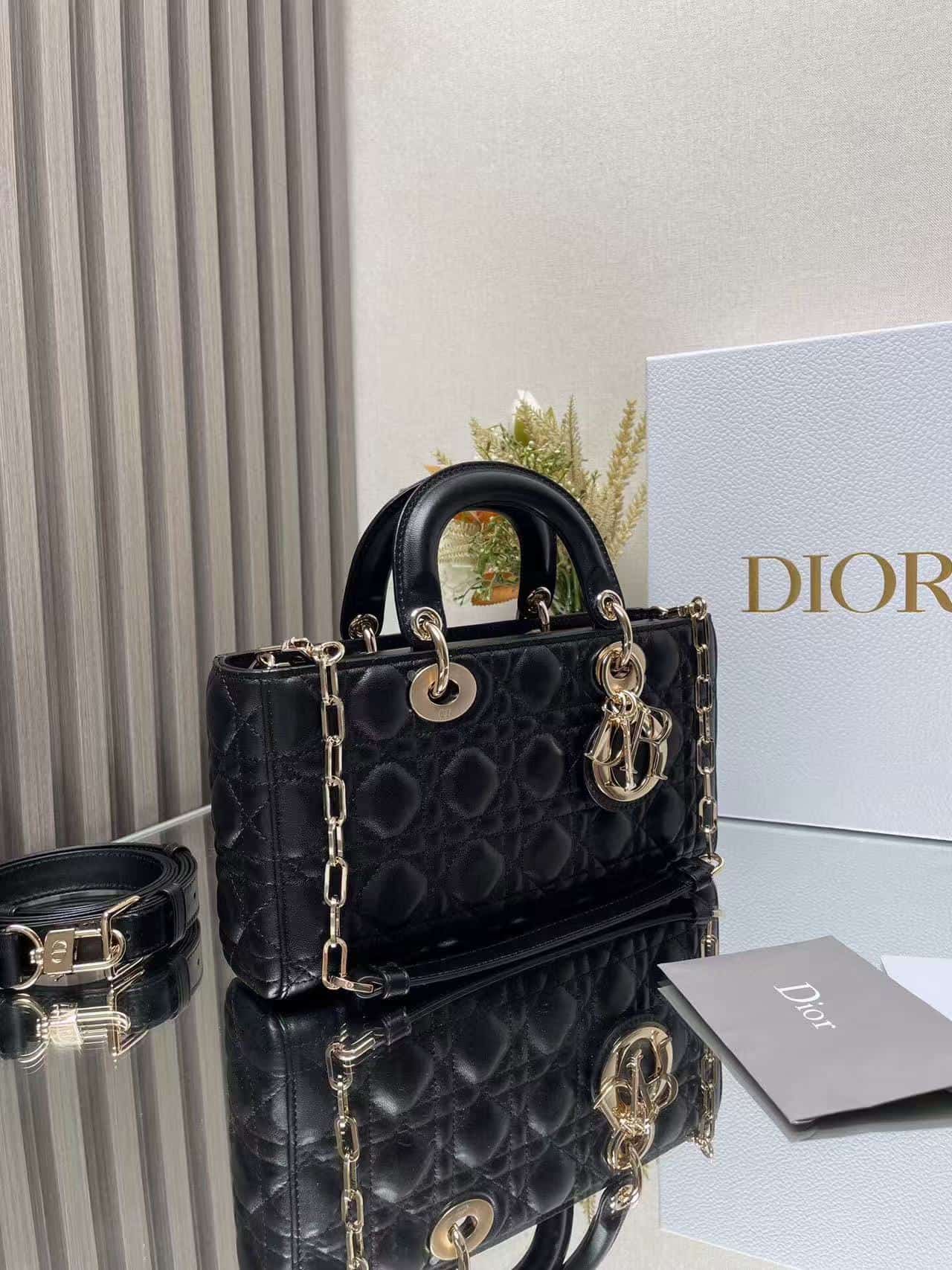LADY D-JOY BAG MEDIUM Cannage Lambskin Black High