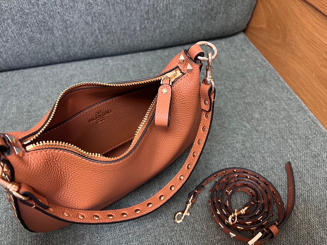 Valentino Garavani Rockstud Hobo bag in grainy brown calfskin high