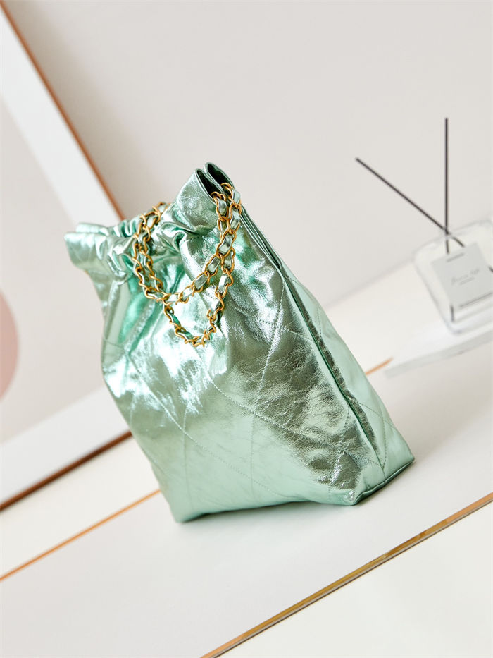 Chanel 22 SMALL HANDBAG Metallic Calfskin & Gold-Tone Metal AS3260 Green A