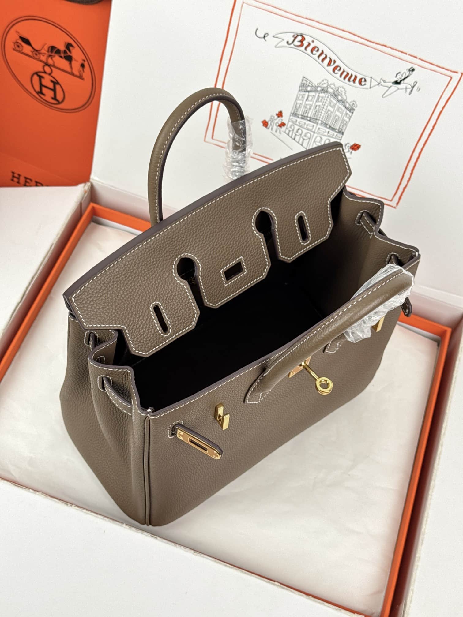 Hermes Birkin 25/30 Bag Togo Calfskin Leather Etoupe High