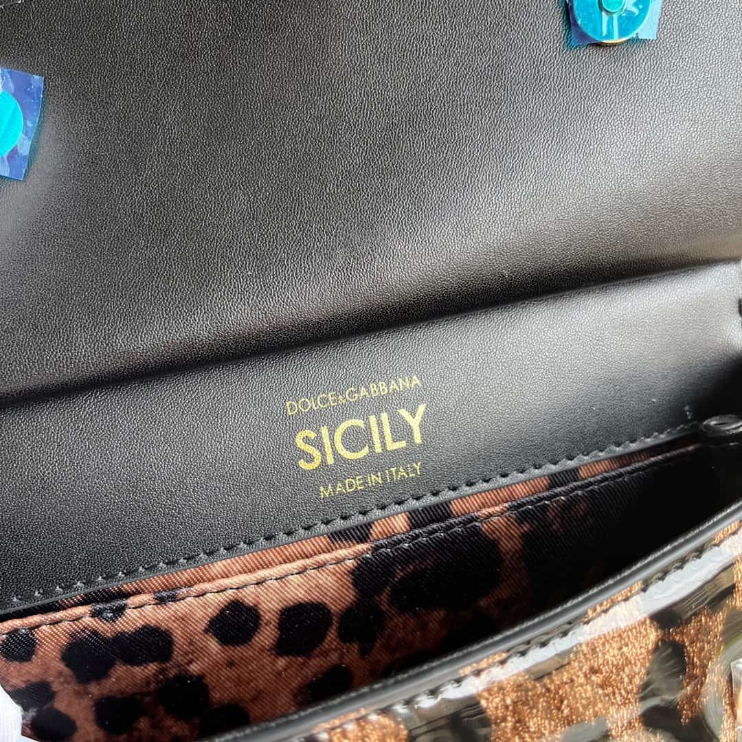 Dolce & Gabbana Mini Sicily handbag in leopard-print polished calfskin High