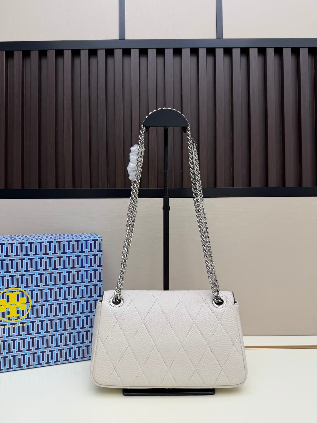 Tory Burch Charlie Small Quilted Leather Shoulder Bag White High