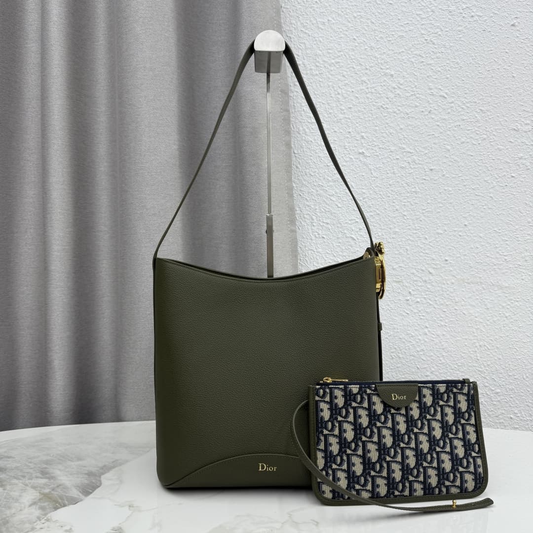 Dior Medaillon Bucket Bag in Olive Green Grained Calfskin High