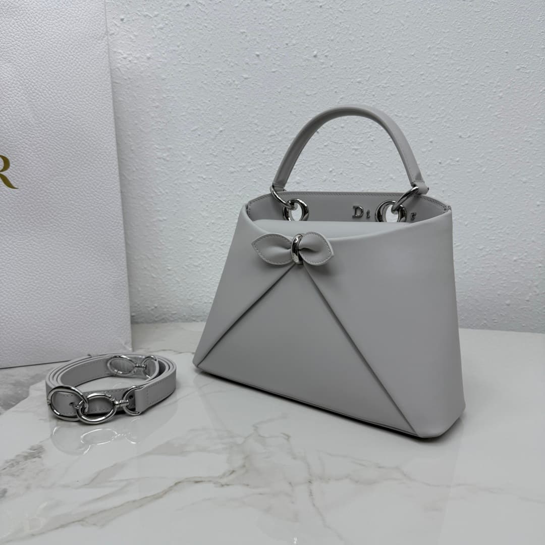 Small Dior Cigale Bag Grey Shiny Supple Calfskin High