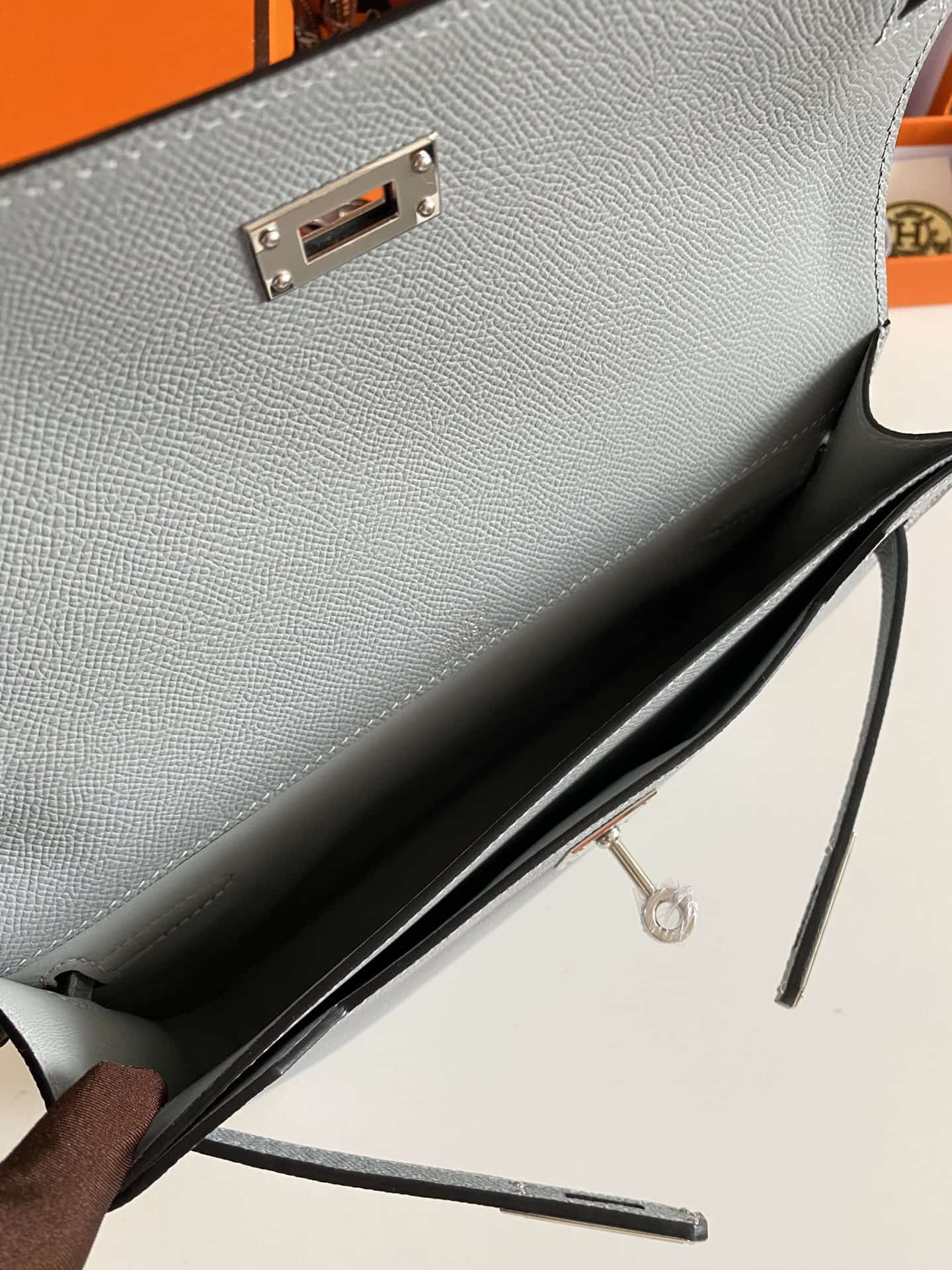 Hermes Kelly Depeches 25 Pouch Epsom Leather Blue Lin WAX High
