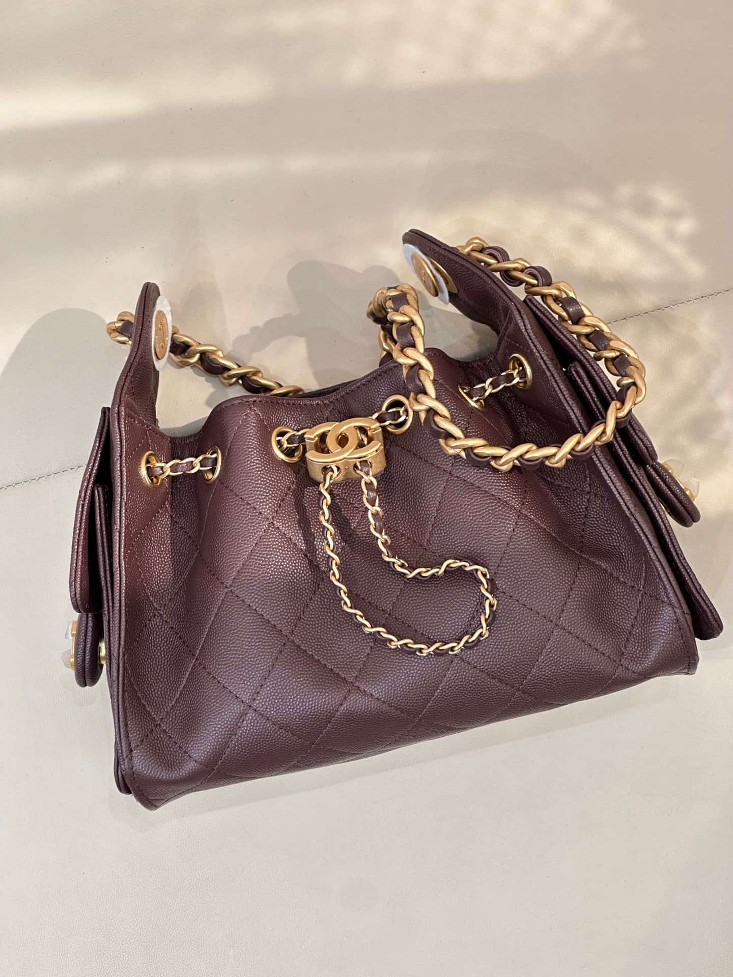 CHANEL 25 Mini Handbag AS5631 Grained Calfskin & Gold-tone Metal Brown TOP