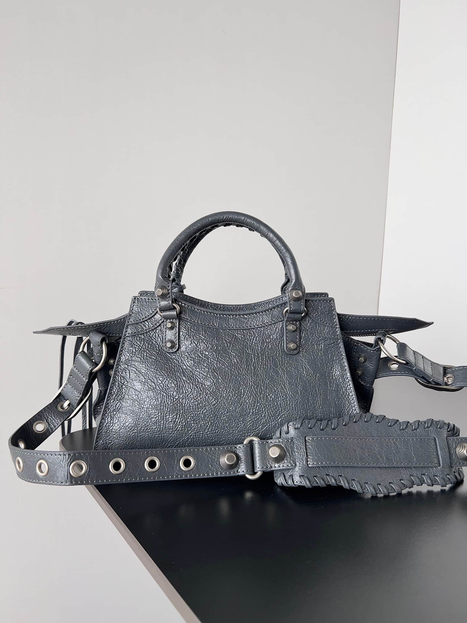 Balenciaga Small Neo Cagole City bag in anthracite grey lambskin leather High