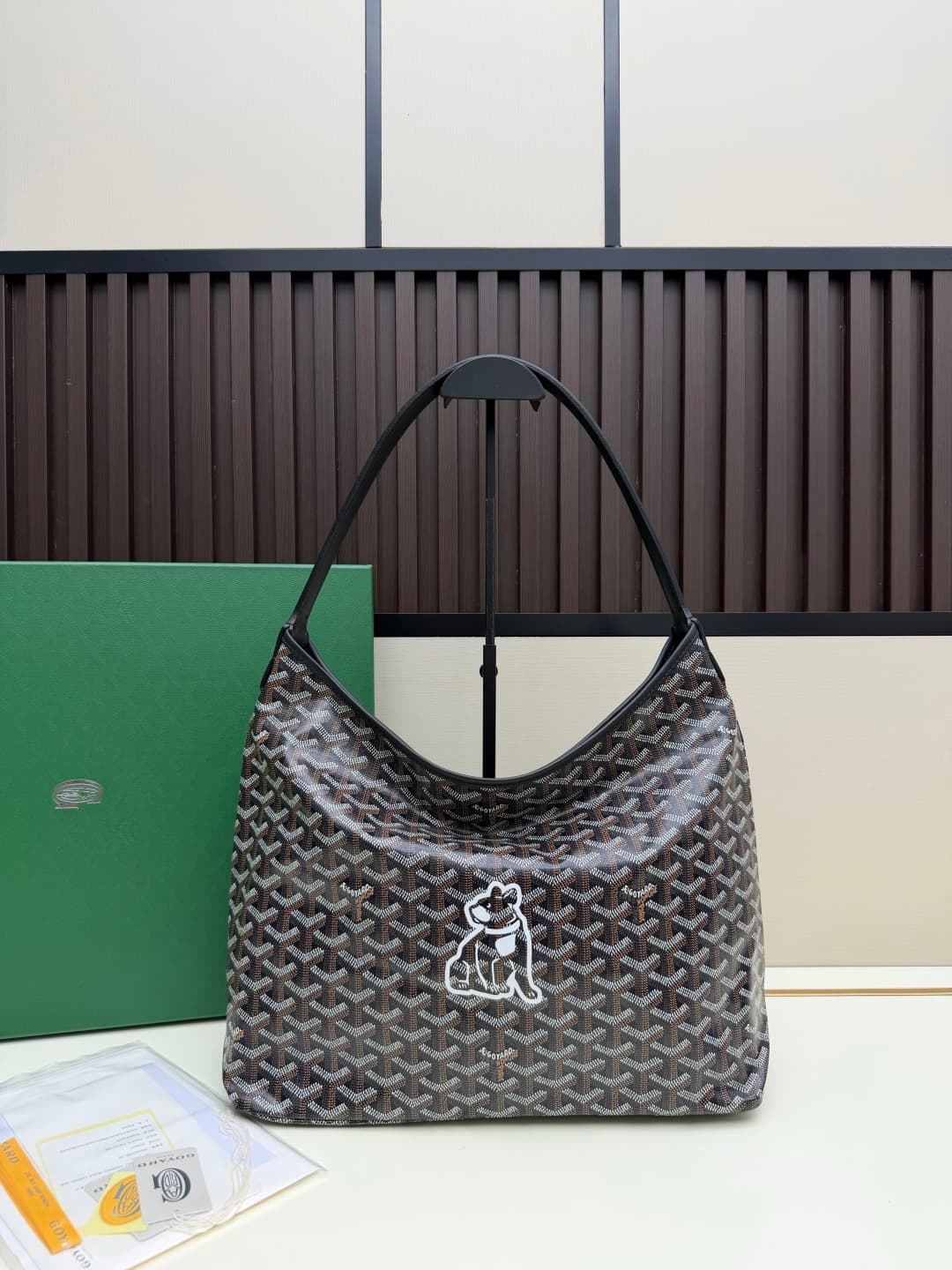 Goyard Bohème Black Hobo Bag Chevron Canvas and  White Painted Mascot High