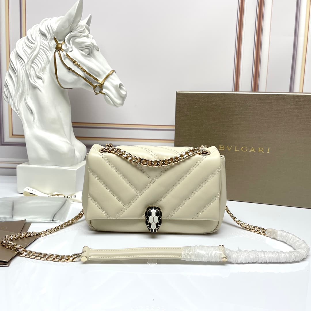 Bulgari Serpenti Cabochon Crossbody Bag in white leather high