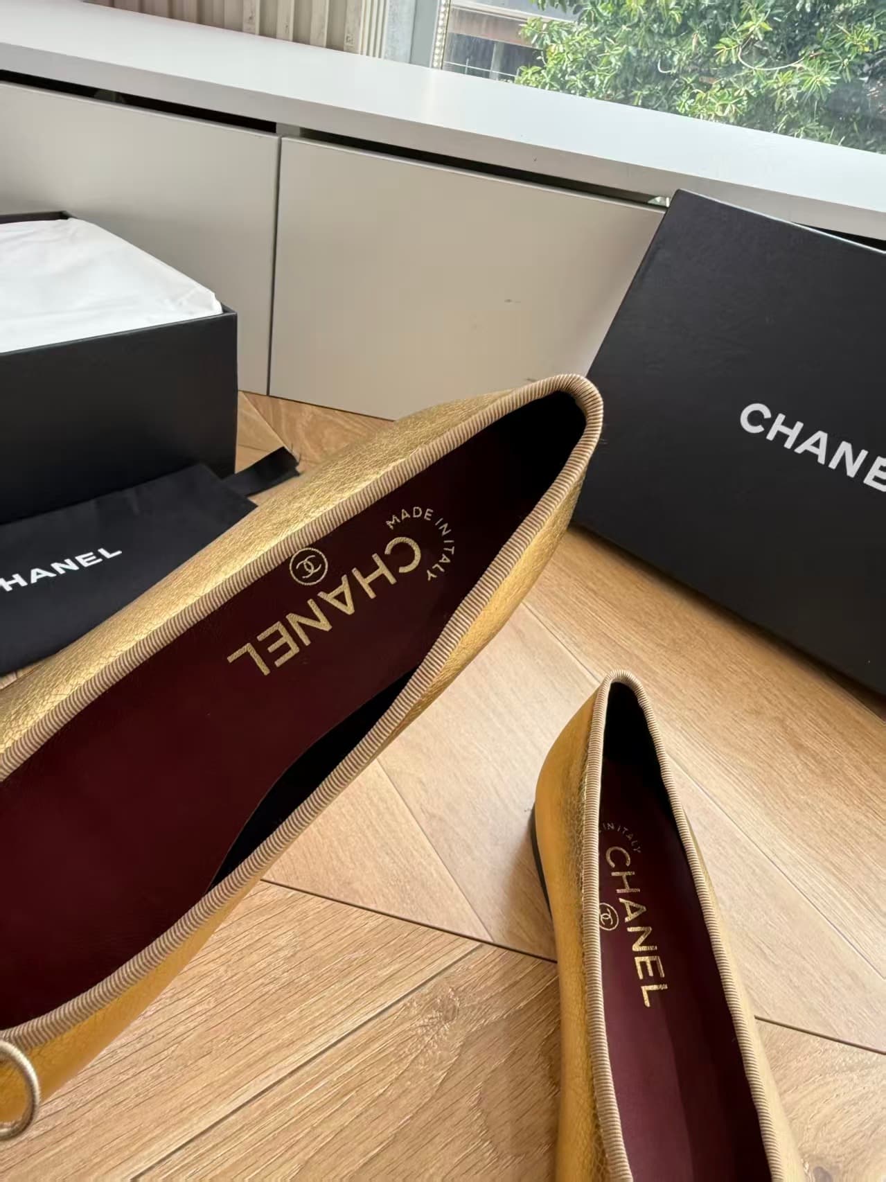 Chanel Calfskin CC Cap Toe Ballerina Flats
