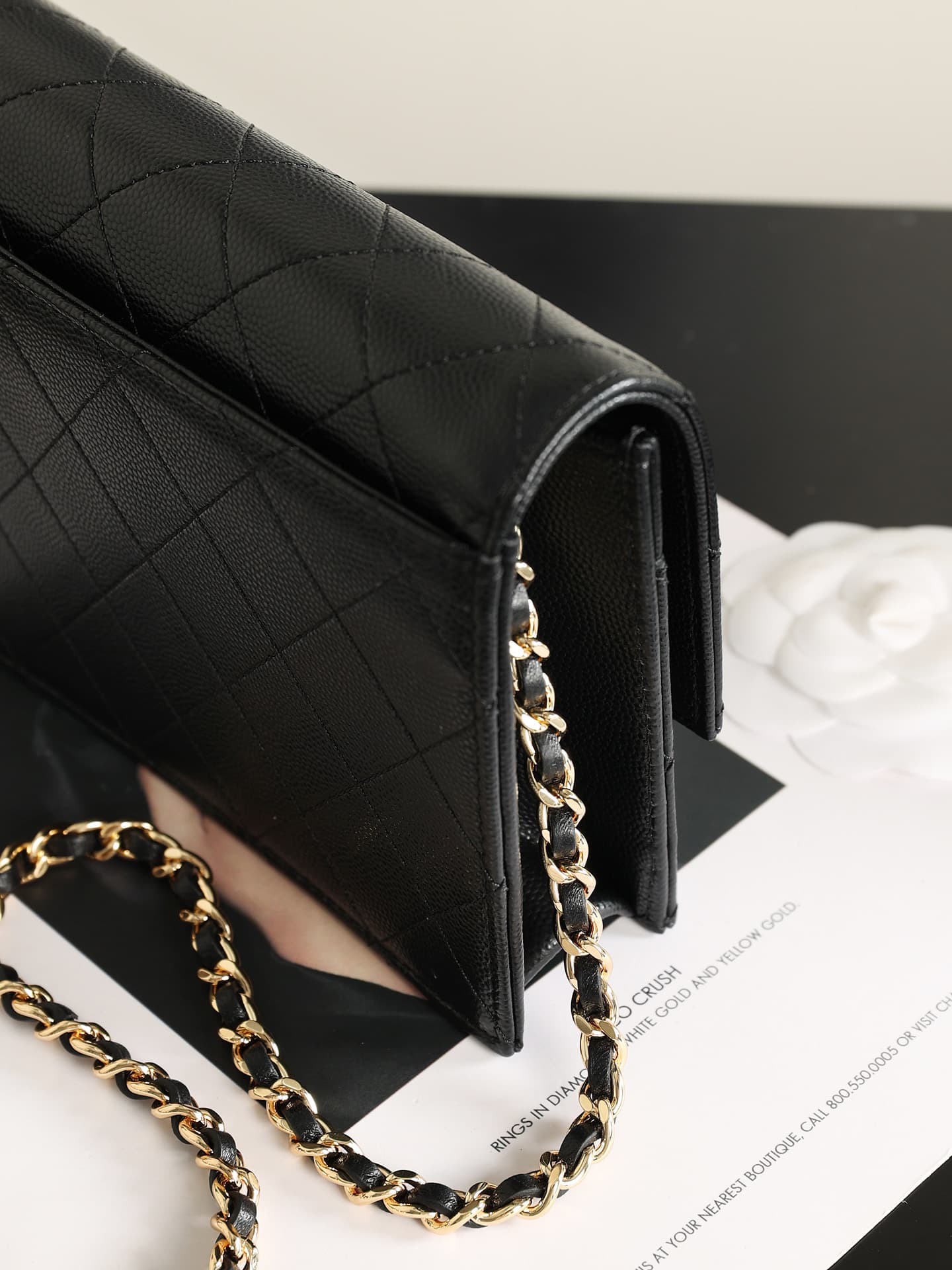 Chanel Wallet on Chain Shiny Grained Calfskin Lambskin & Gold-Tone Metal Black AP5455 A