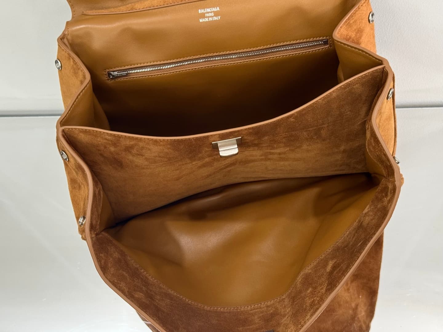 Balenciaga Rodeo Medium Bag in Camel Waxed Suede Calfskin With Silver-Tone Metal TOP