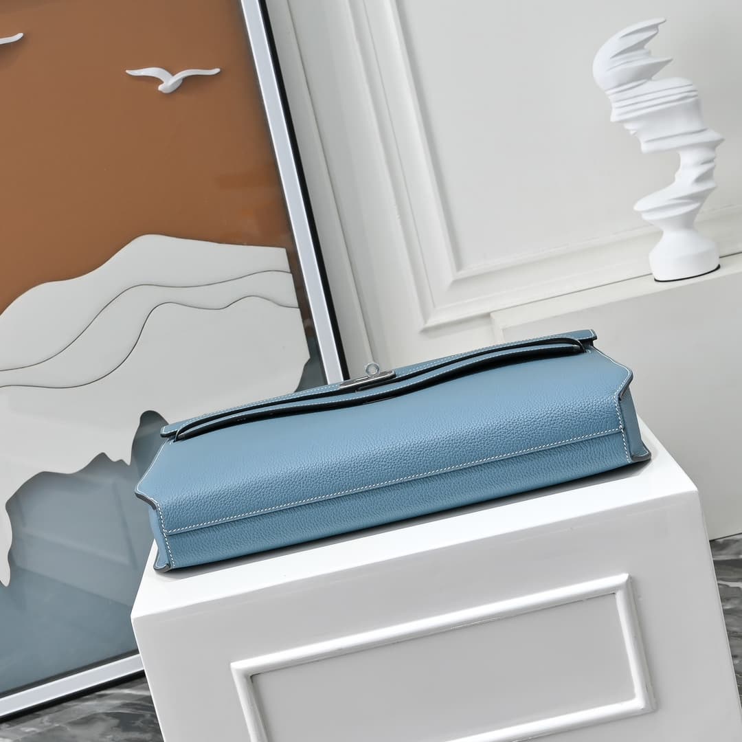 Hermes Kelly depeches Togo 36 briefcase In Light blue CalfskIn WAX High