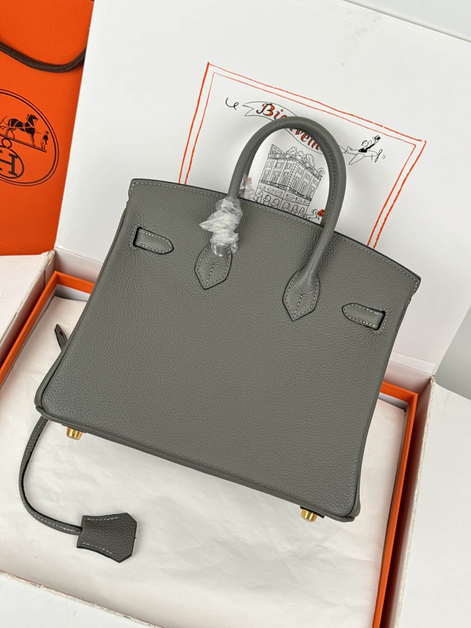 Hermes Birkin 25/30 Bag Togo Calfskin Leather Gris Meyer High
