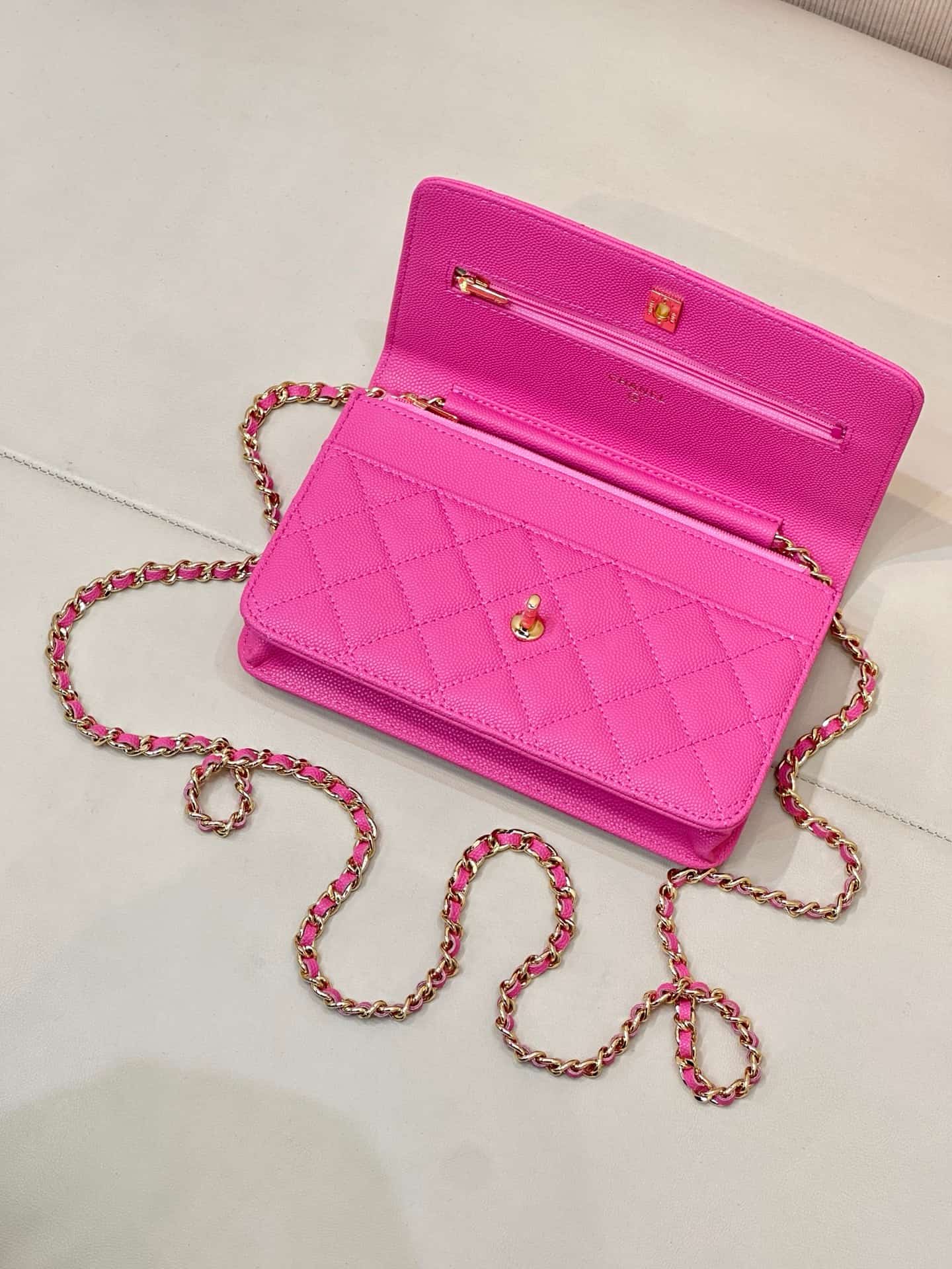 Chanel Classic Wallet on Chain Grained Shiny Calfskin& Gold-Tone Metal AP4241 Plum Red TOP