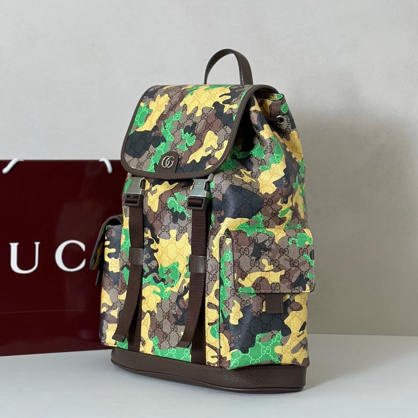 Gucci Ophidia Large Backpack Yellow Camouflage 839110 High