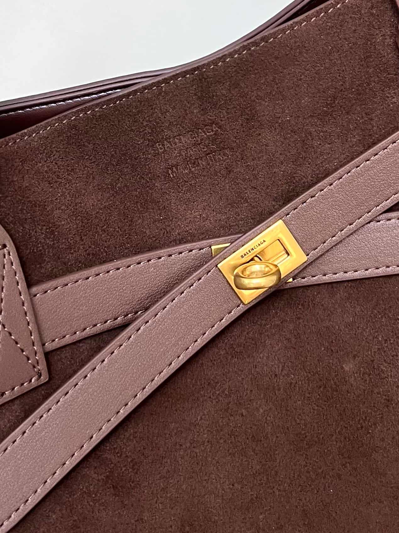 Balenciaga Bel Air Large Waxed Suede Tote Bag in brown gold hardware 1W8807 High