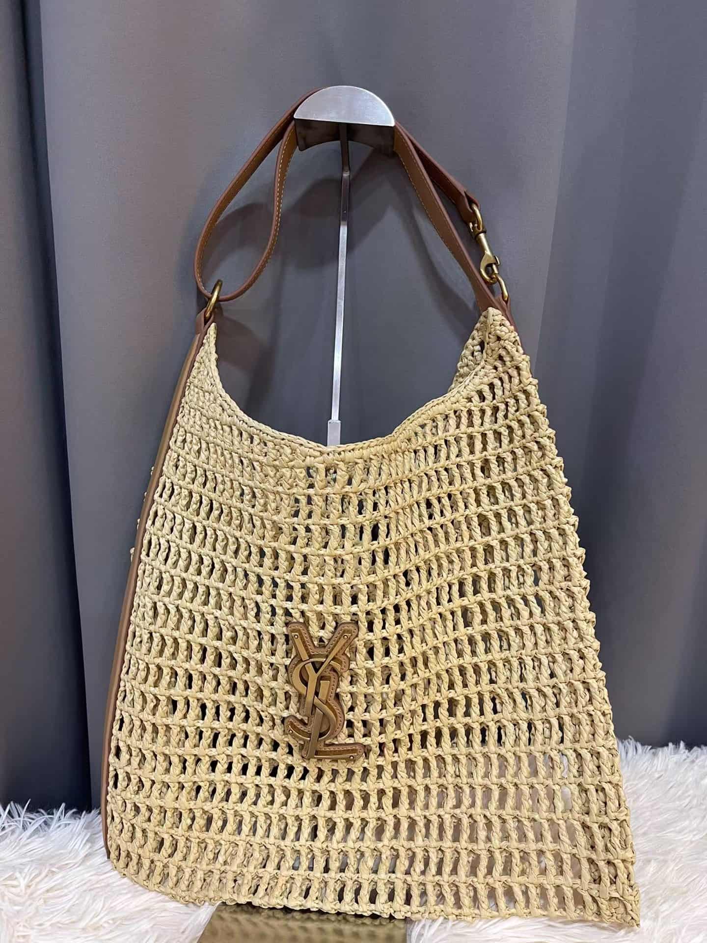 YSL OXALIS IN RAFFIA HANDCRAFTED CROCHET NET SHOULDER BAG High