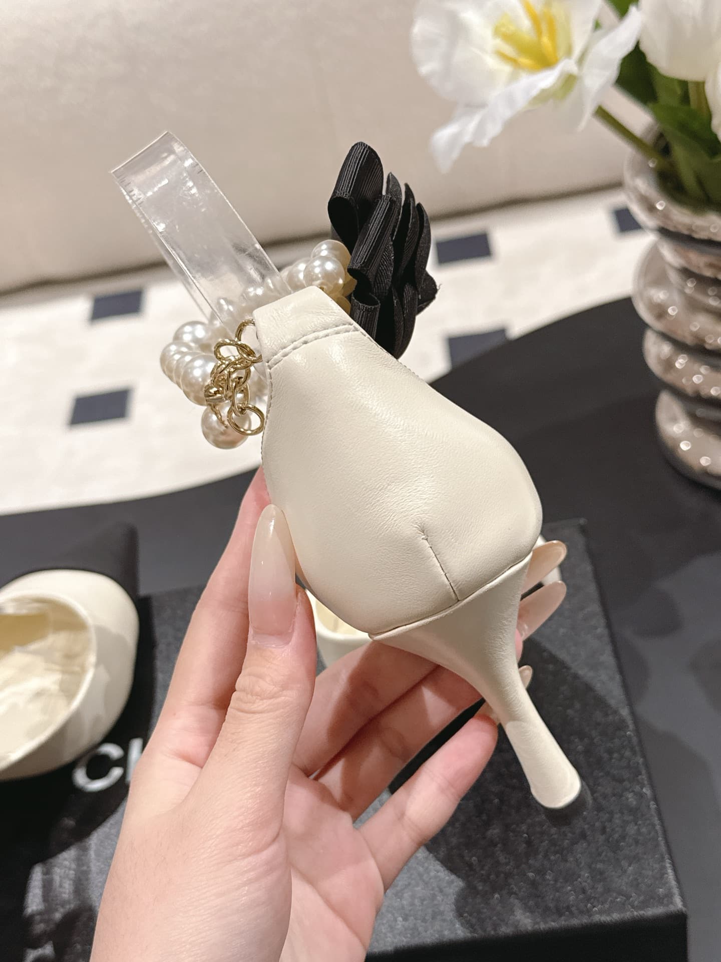 Chanel Pearl Ankle Straps Camellia Flower Pump Shoes Women