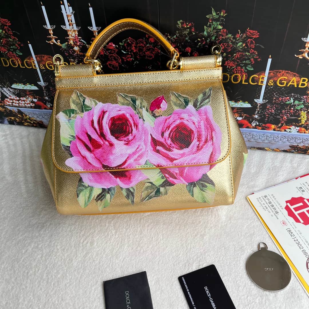 Dolce & Gabbana Miss Sicily top handle bag with rose floral print leather High