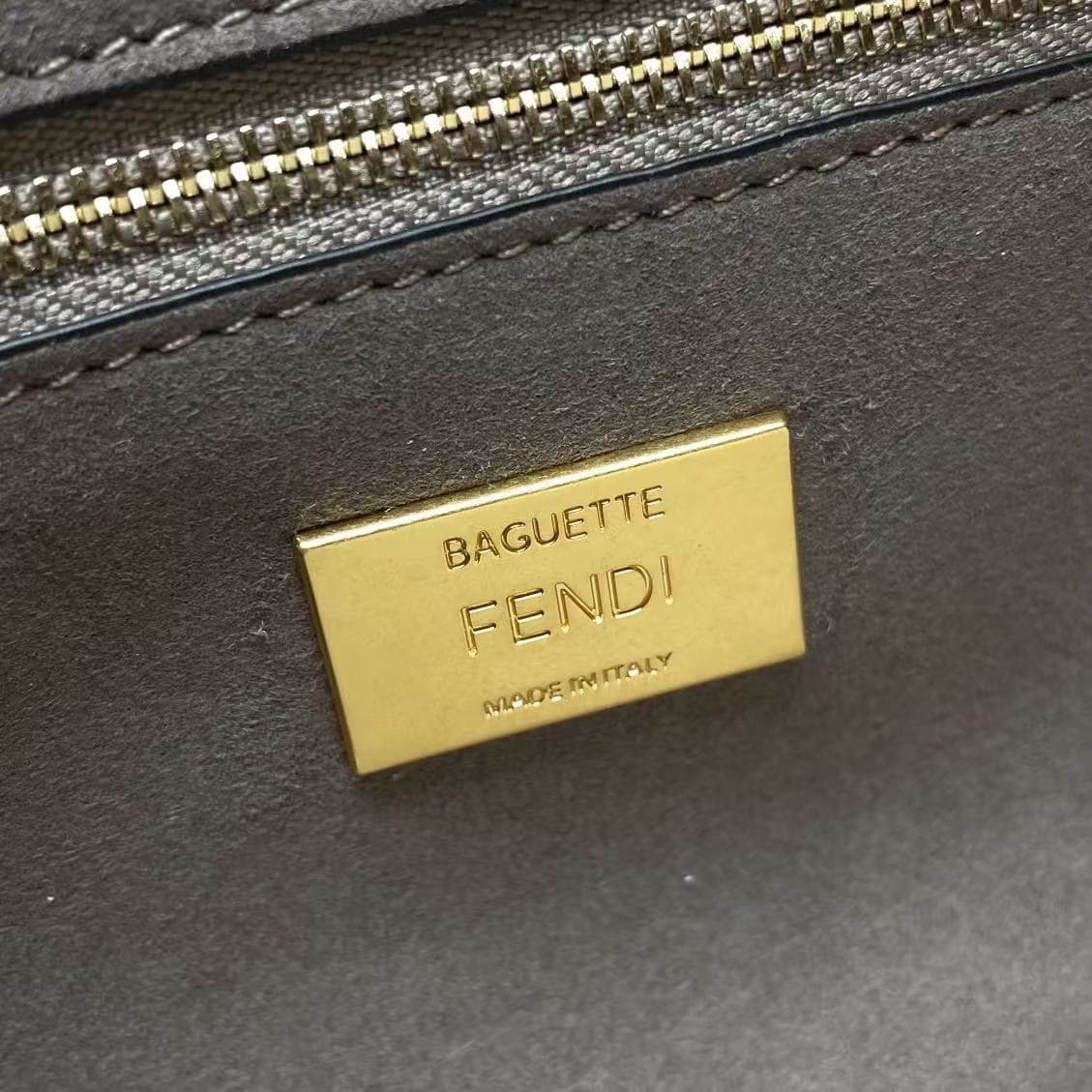 Fendi Baguette Chain Midi Bag In Light Beige Denim-Effect FF Jacquard Fabric High