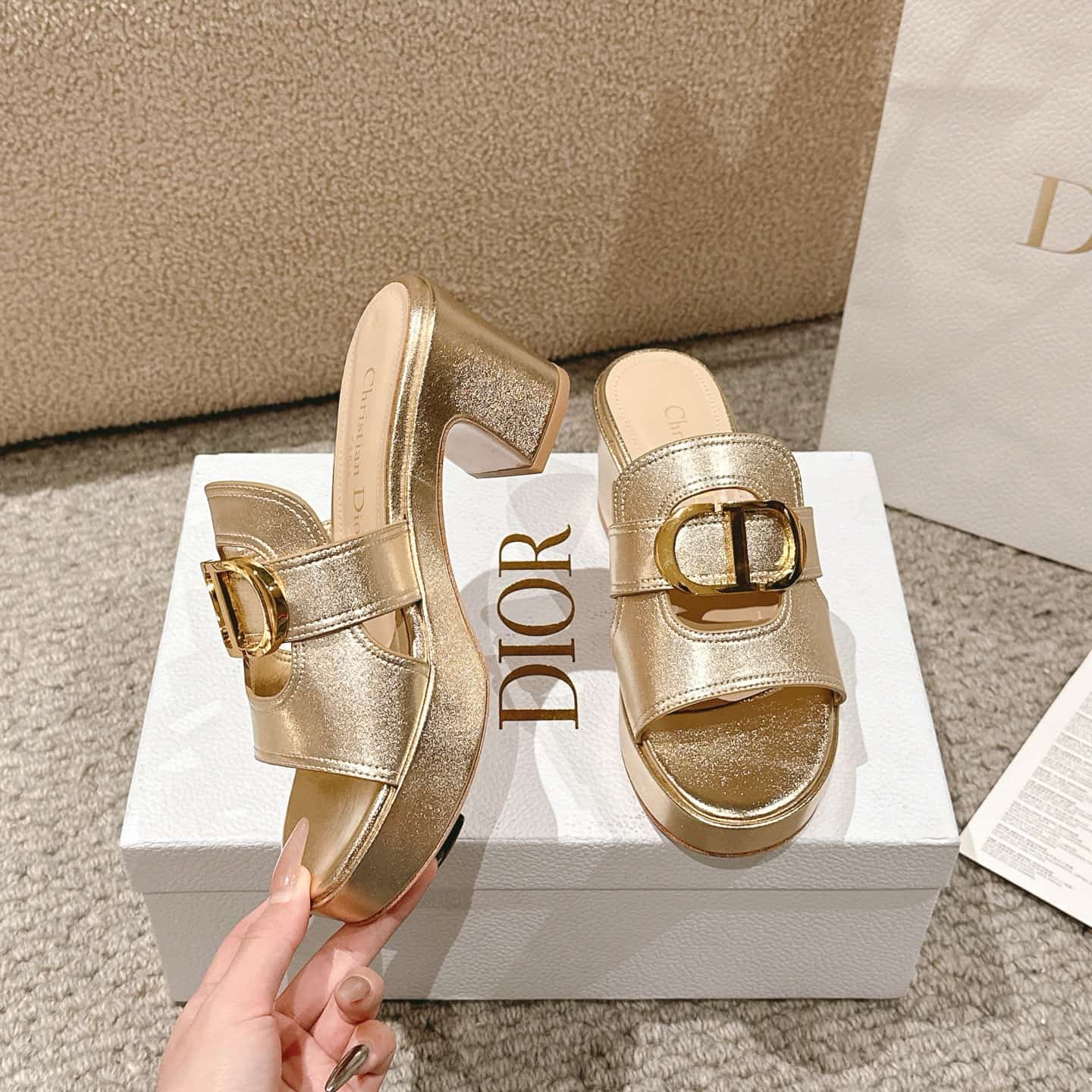 Dior Or 30 Montaigne Platform Slide Shoes Women