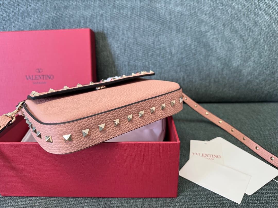 Valentino Garavani Mini Rockstud Grainy Leather Crossbody Bag in Nude Pink High