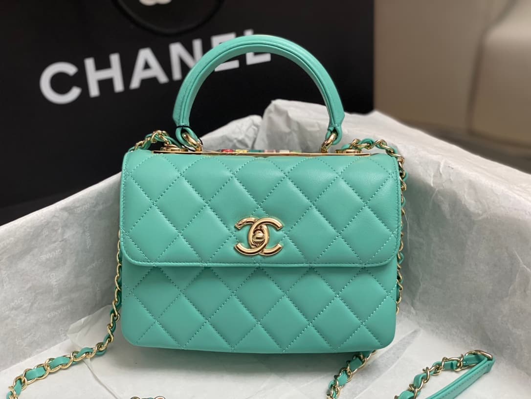 Chanel MINI FLAP BAG WITH TOP HANDLE AS4654 Lambskin &Gold-Tone Metal Blue A