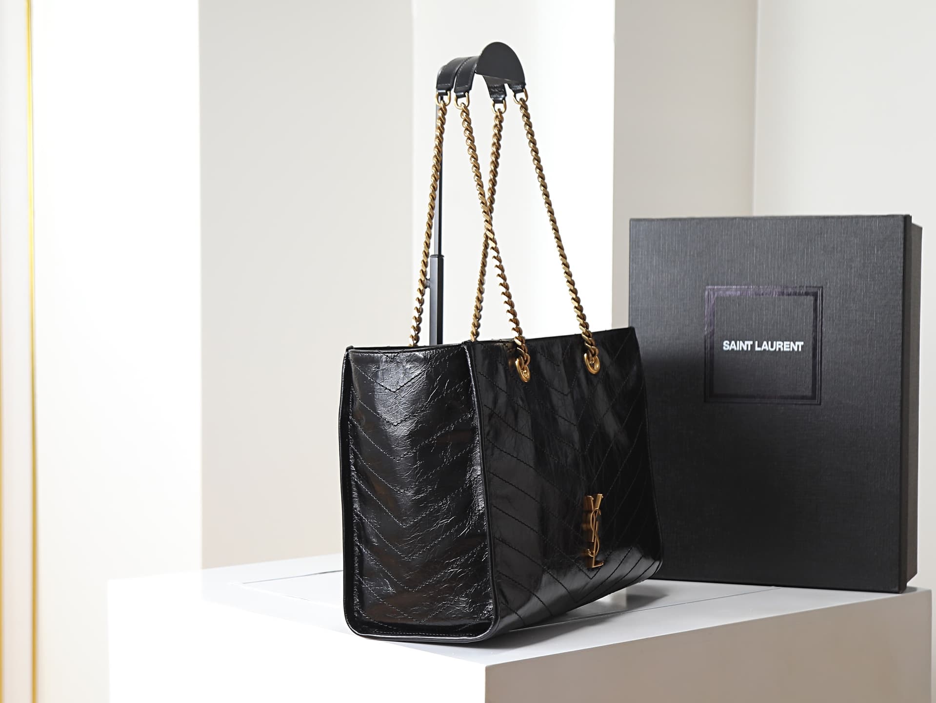 Saint Laurent Niki Shopping Tote Bag Calf Leather In Black 871151 High