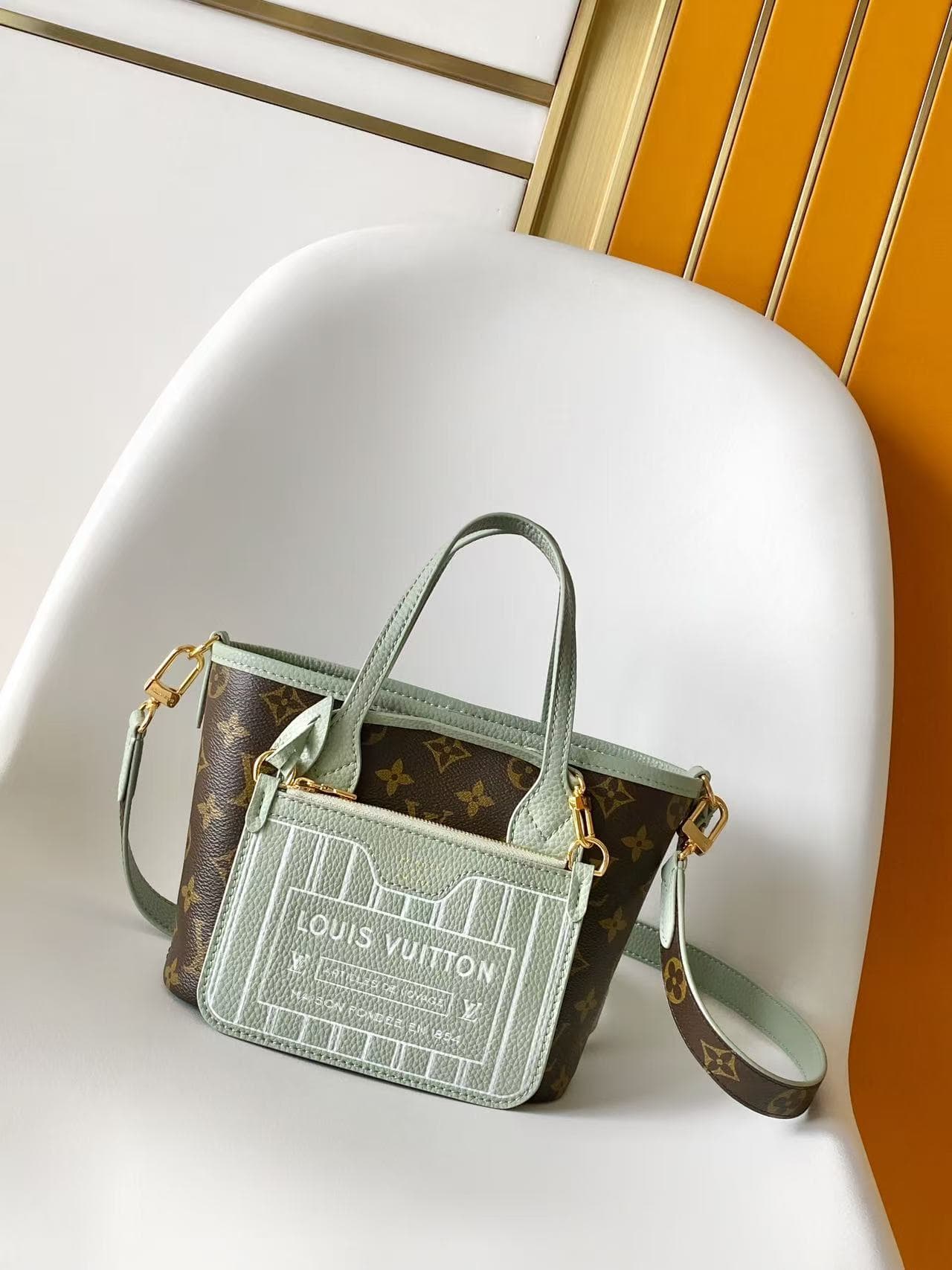 Louis Vuitton Neverfull Bandoulière Inside Out BB Monogram Celadon Cowhide leather M28236 High