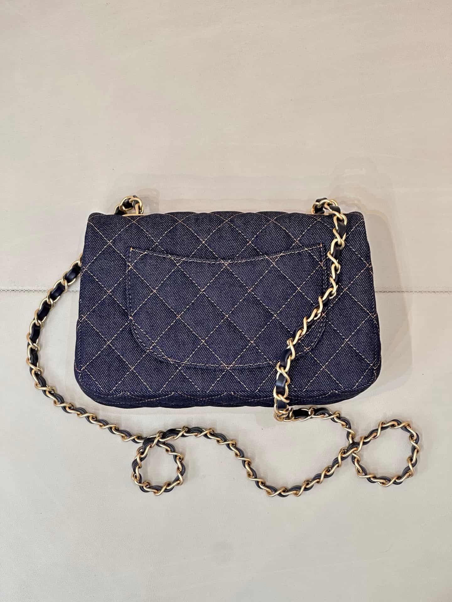 CHANEL Mini Classic Handbag Denim &Gold-tone Metal A69900 Dark Blue TOP