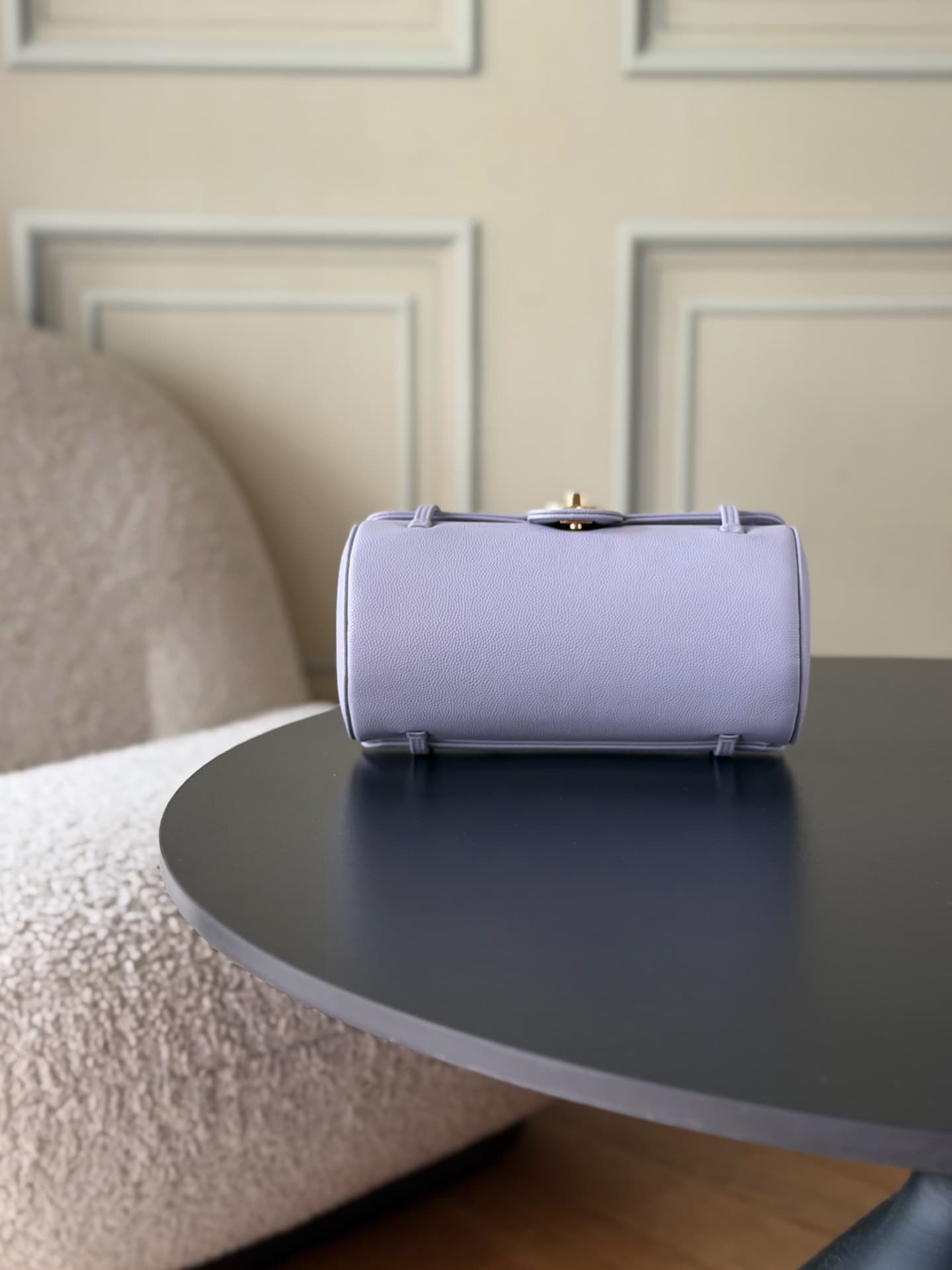 Chanel Small Bowling Bag Grained Shiny Calfskin & Gold-Tone Metal Purple AS6143 High