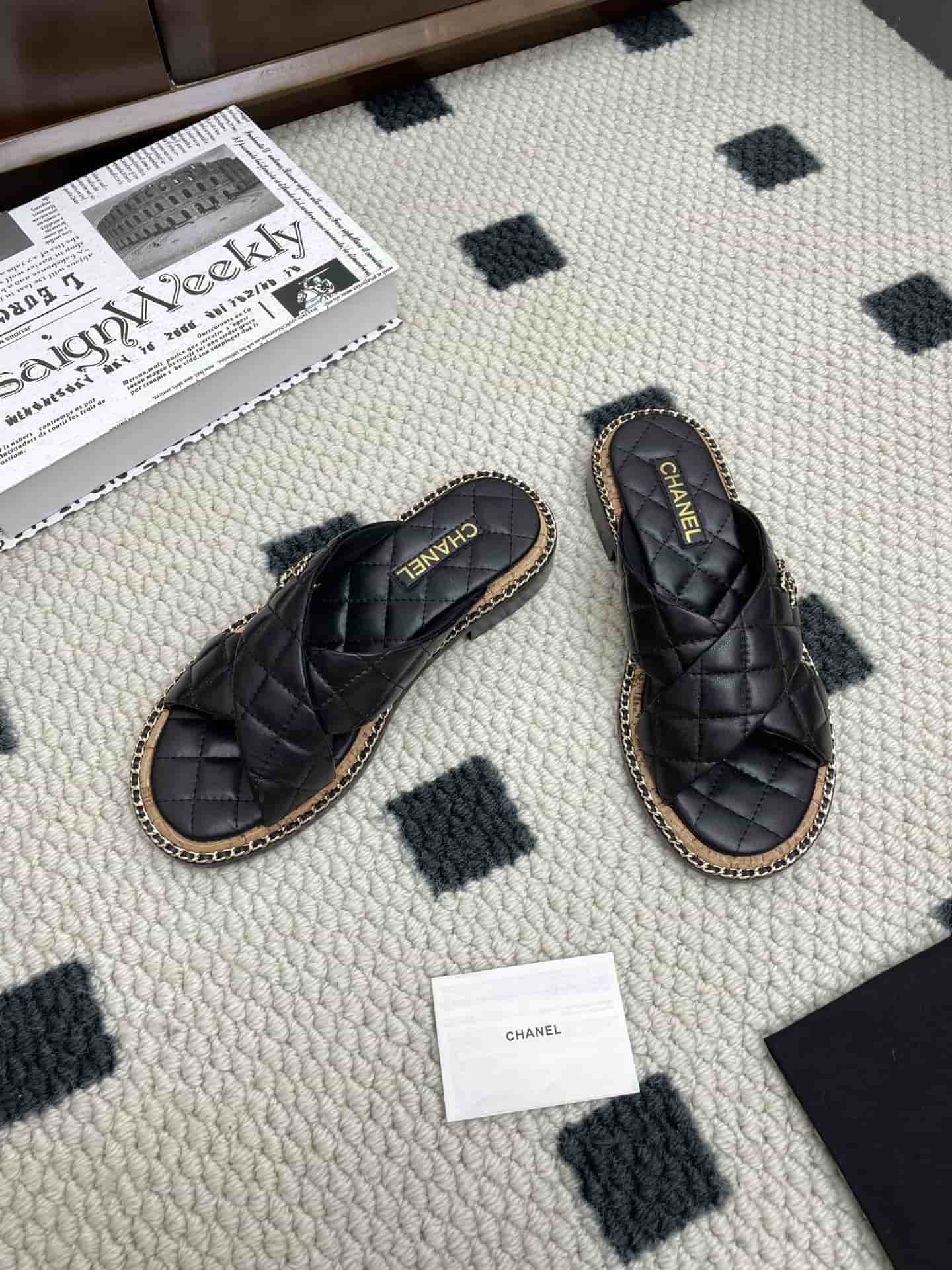 Chanel Lambskin Quilted Chain CC Sandal shoes Women