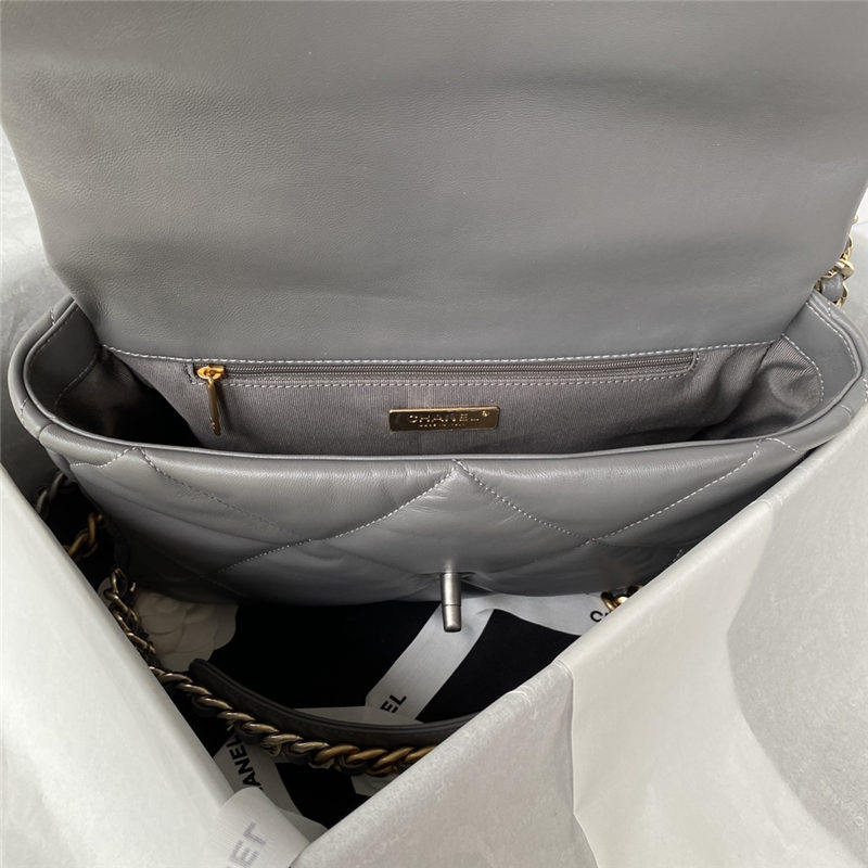 Large Chanel 19 Flap Bag Lambskin Dark Grey Silver High