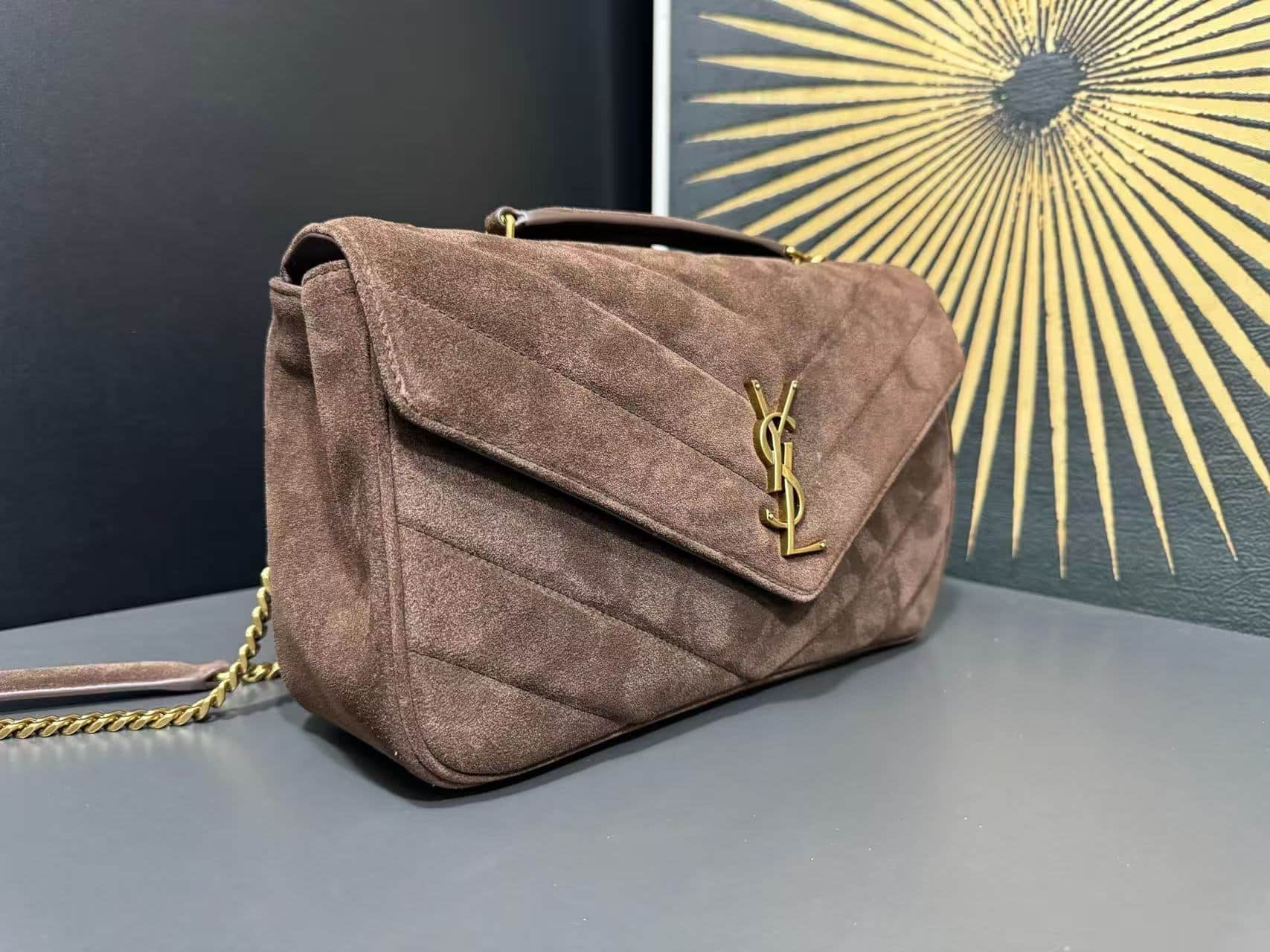 Saint Laurent LOULOU Medium in MATELASSÉ Suede BROWN COFFEE High