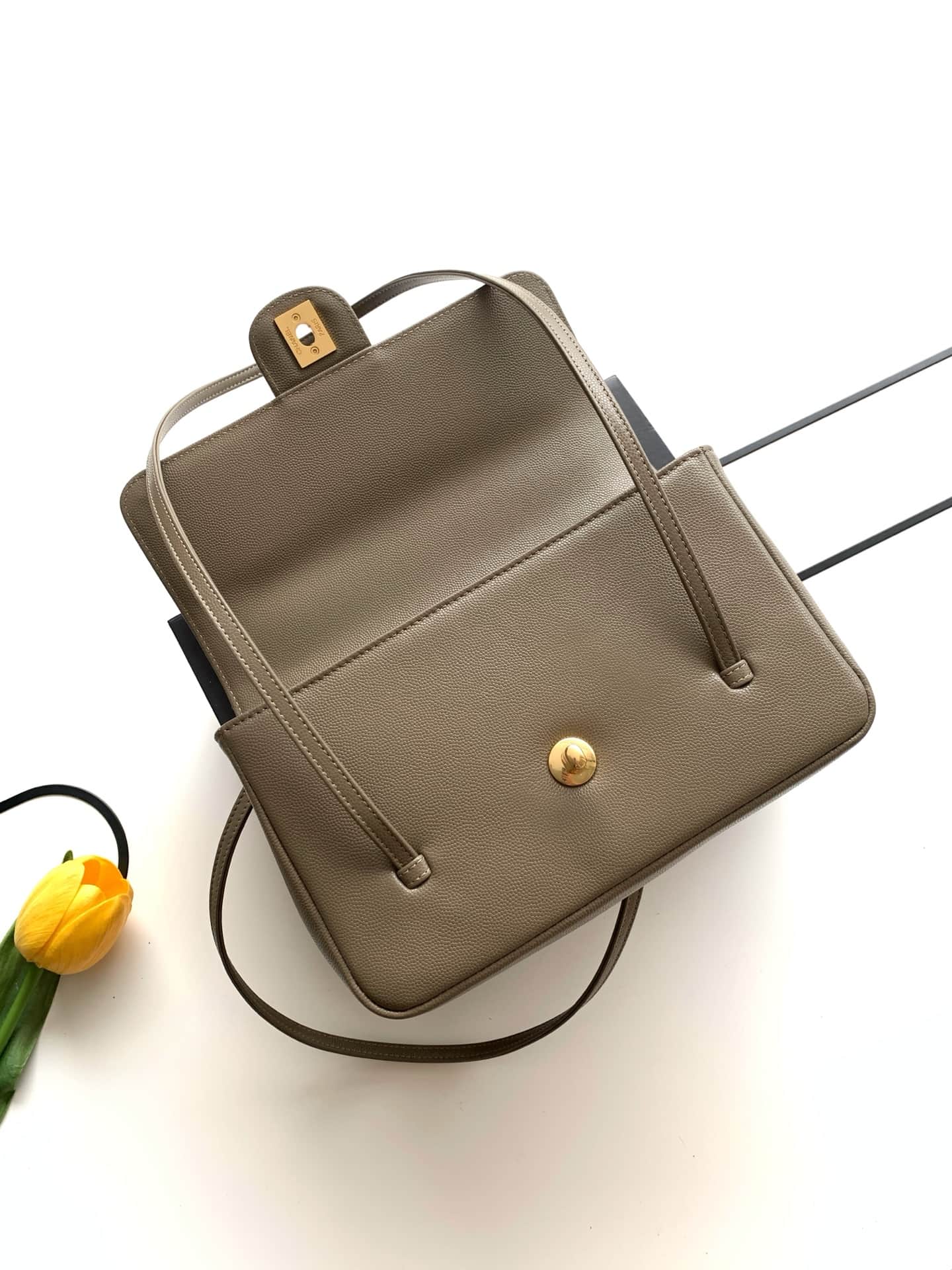 Chanel Small Flap Bag Grained Shiny Calfskin & Gold-Tone Metal AS6130 brown High