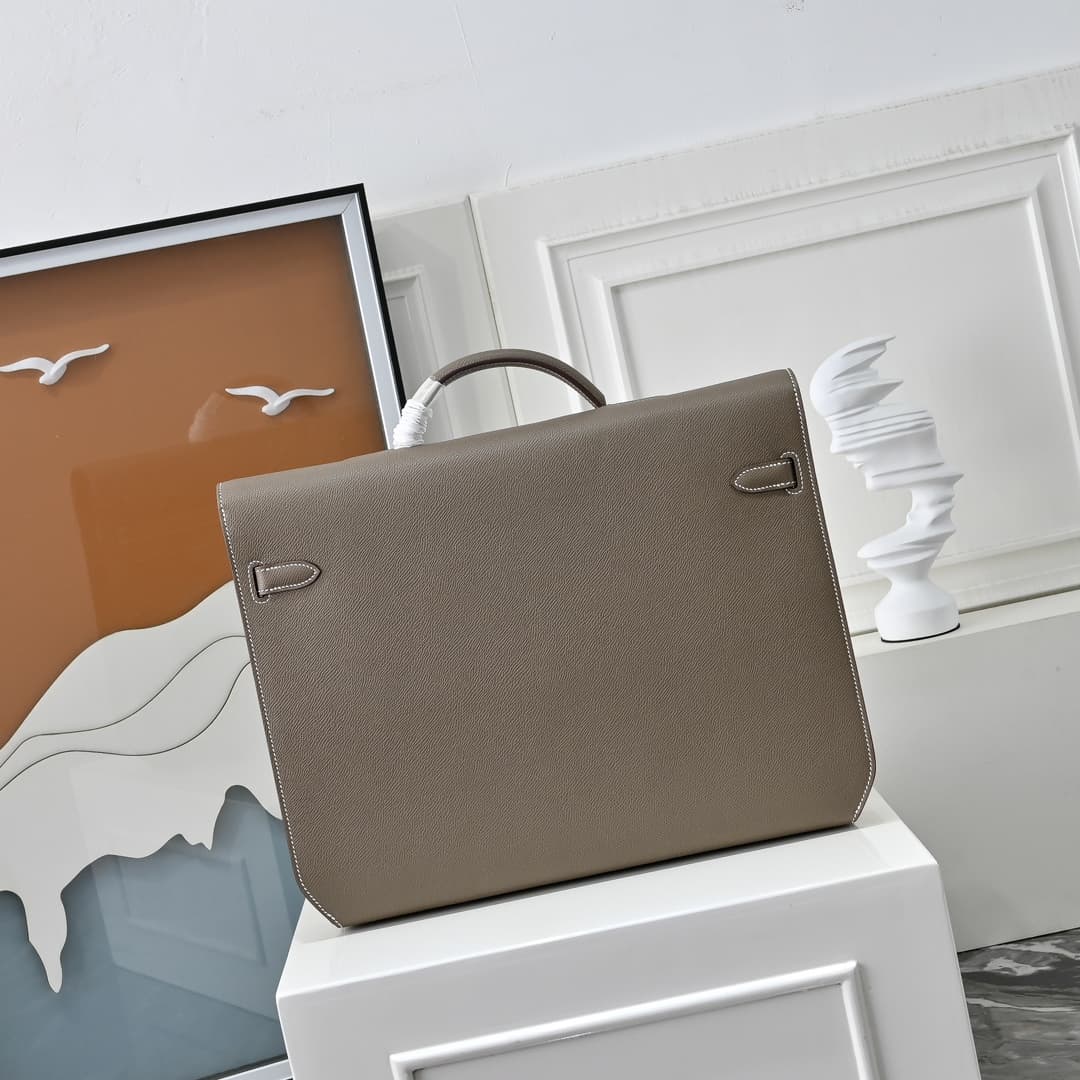 Hermes Kelly depeches Epsom 36 briefcase In gris étaIn Silver Metal CalfskIn WAX High