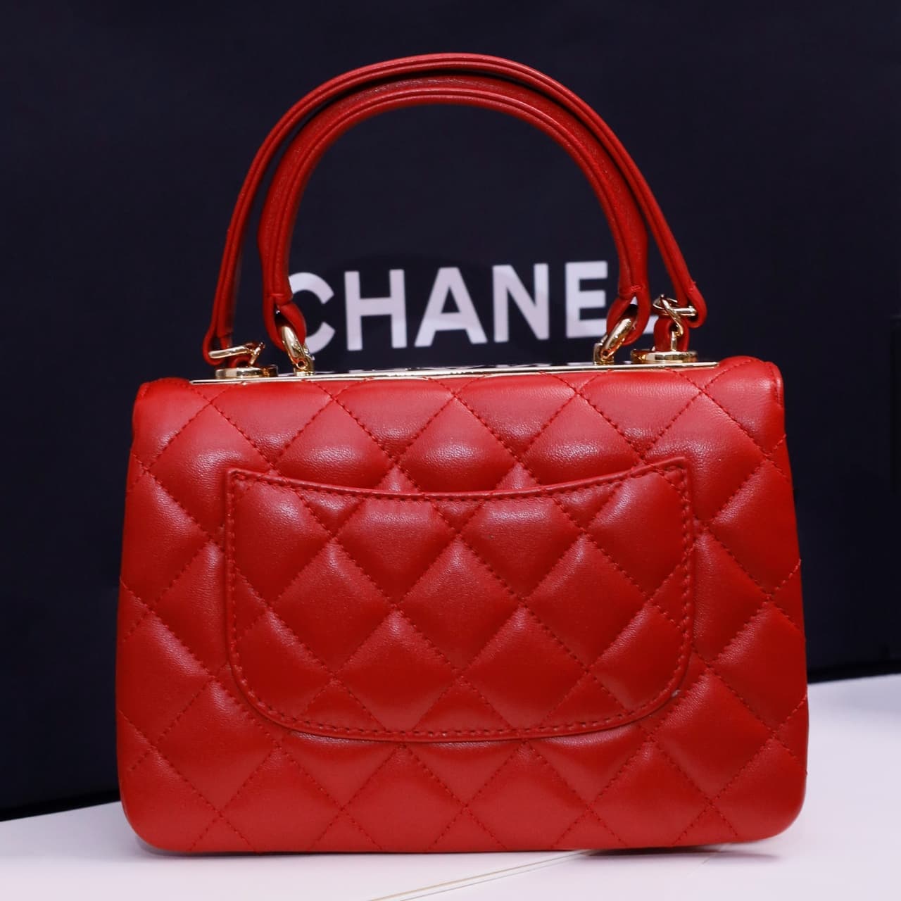 Chanel MINI FLAP BAG WITH TOP HANDLE AS4654 Lambskin &Gold-Tone Metal Red A