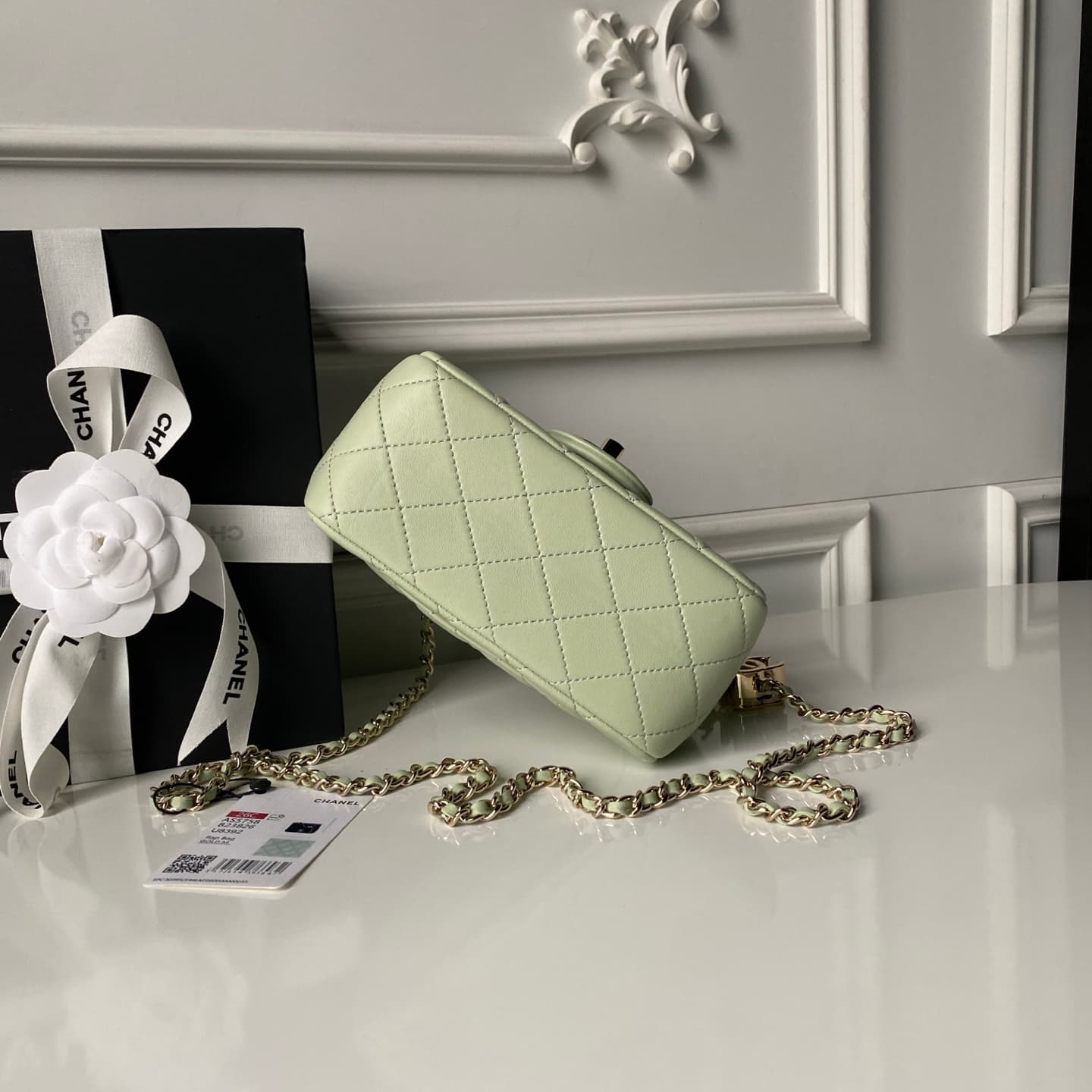Chanel Mini Classic Flap Bag Lambskin & Gold-Tone Metal AS5758 Light Green High