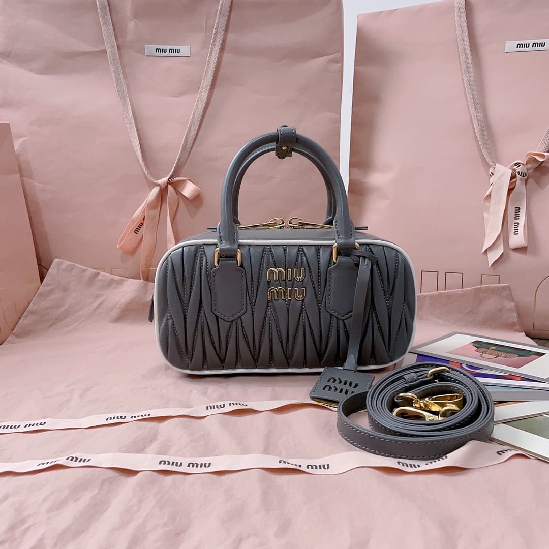 Miu Miu Arcadie matelassé nappa leather bag 5BB142 Grey High