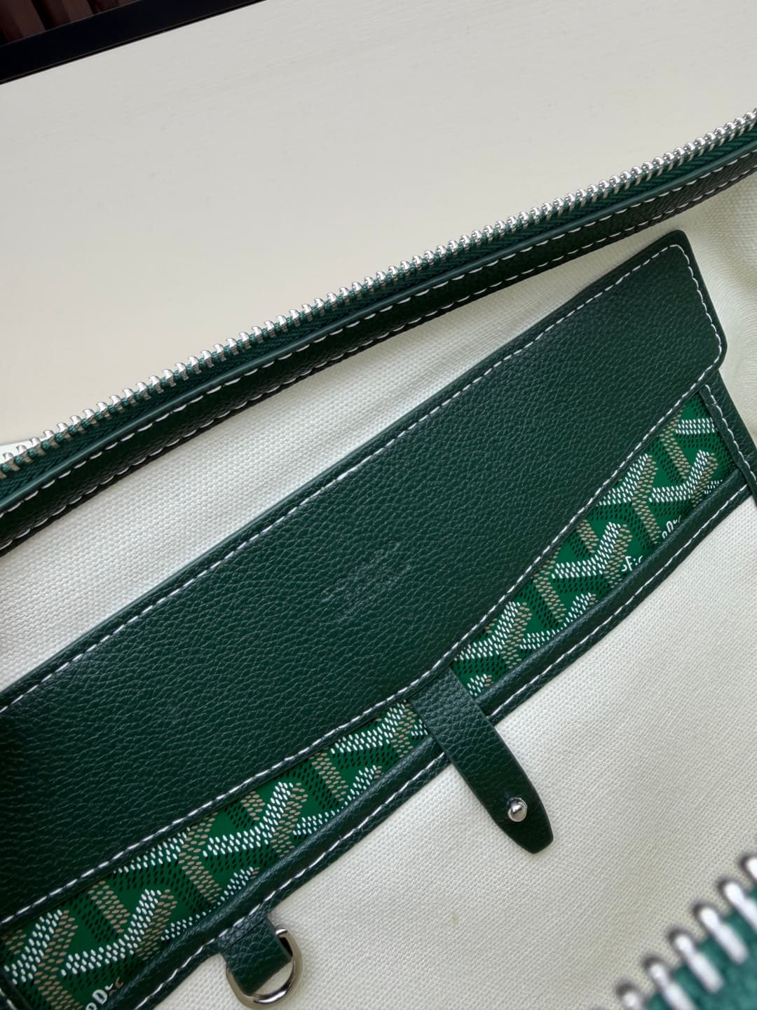Goyard Cisalpin Document Case Green Chevron Print Coated Canvas Mid