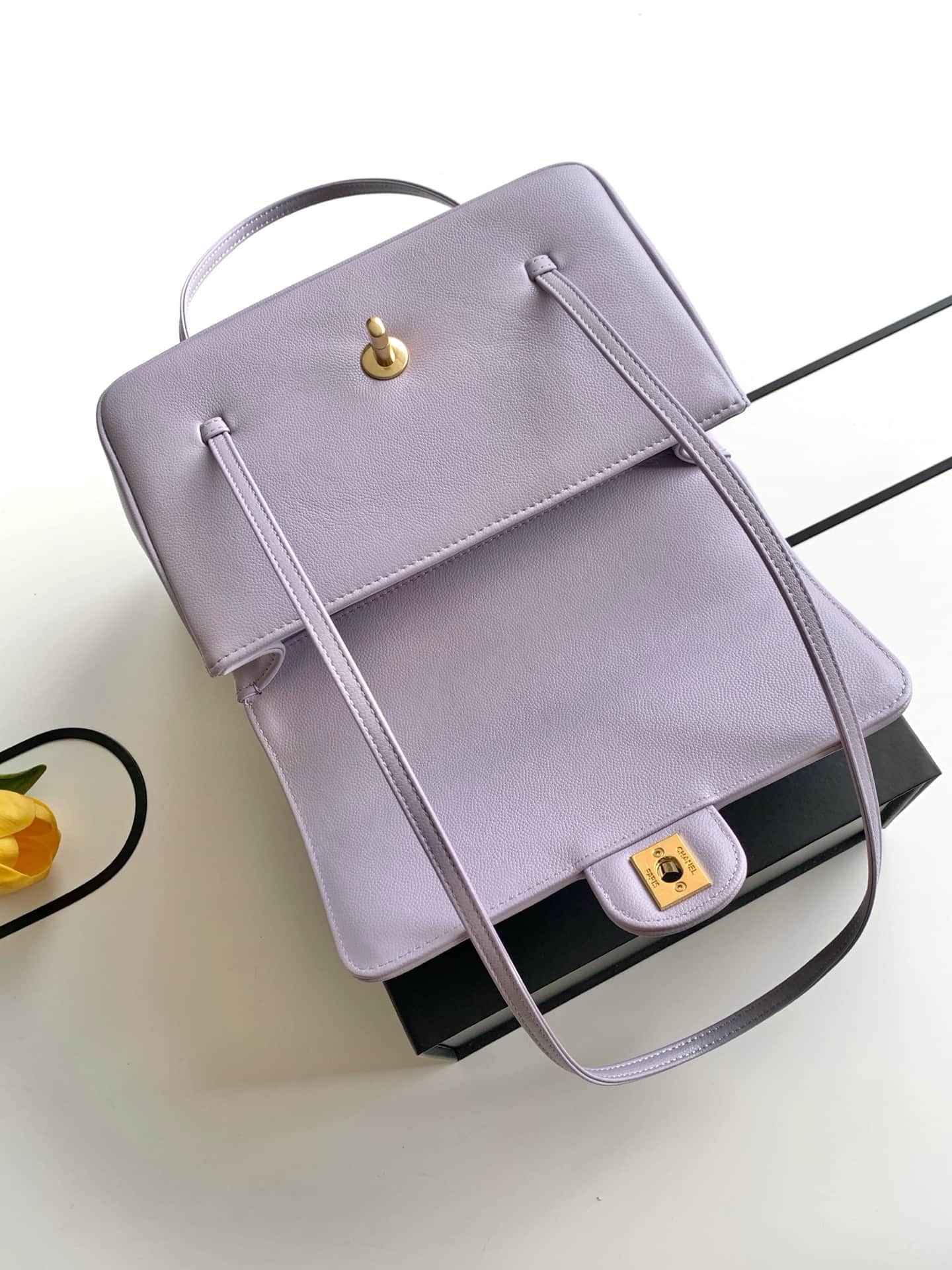 Chanel Small Flap Bag Grained Shiny Calfskin & Gold-Tone Metal AS6130 Light purple High