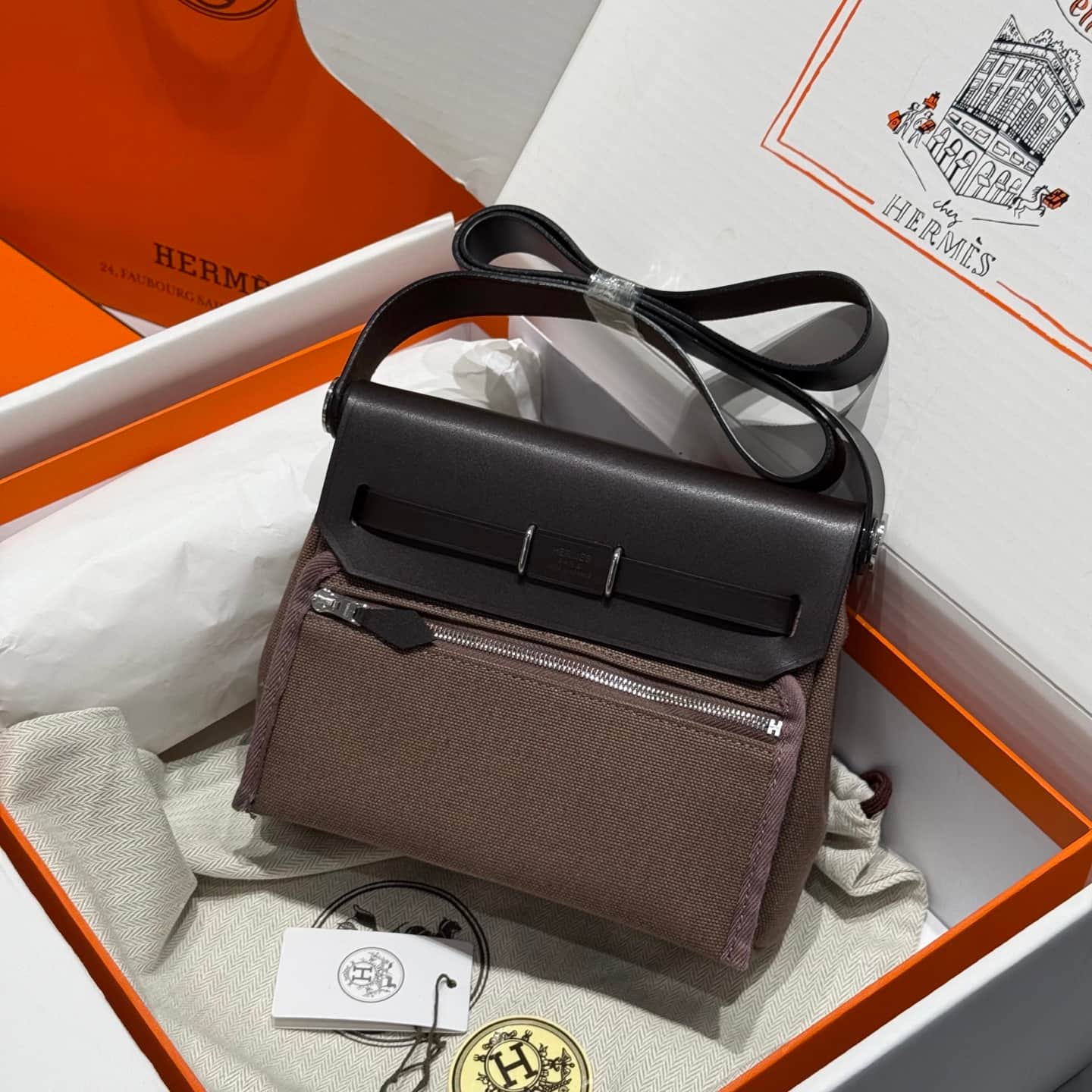 Hermes Herbag Zip Mini 20 bag Canvas and Leather TOP